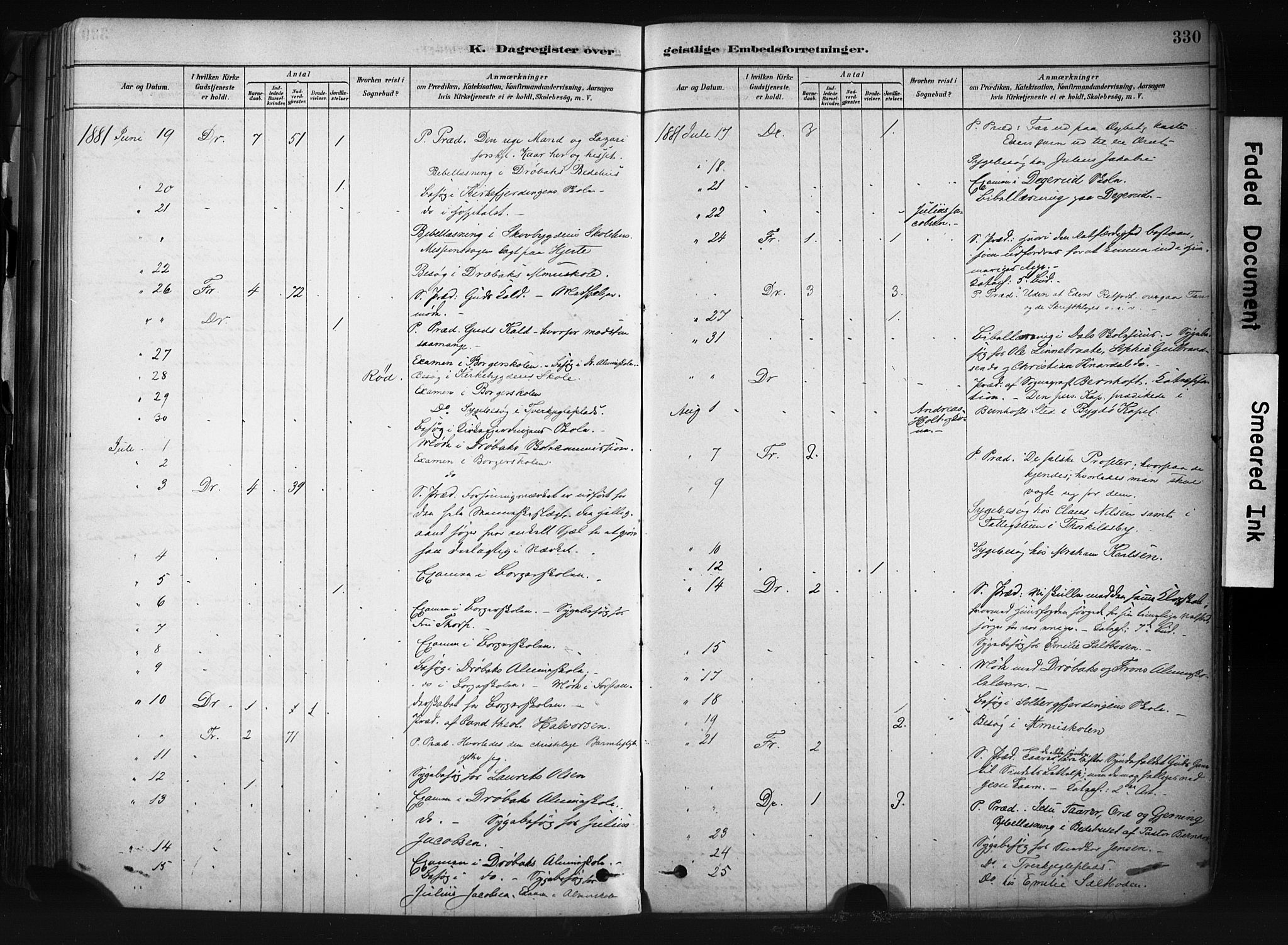 Drøbak prestekontor Kirkebøker, AV/SAO-A-10142a/F/Fb/L0001: Parish register (official) no. II 1, 1878-1891, p. 330