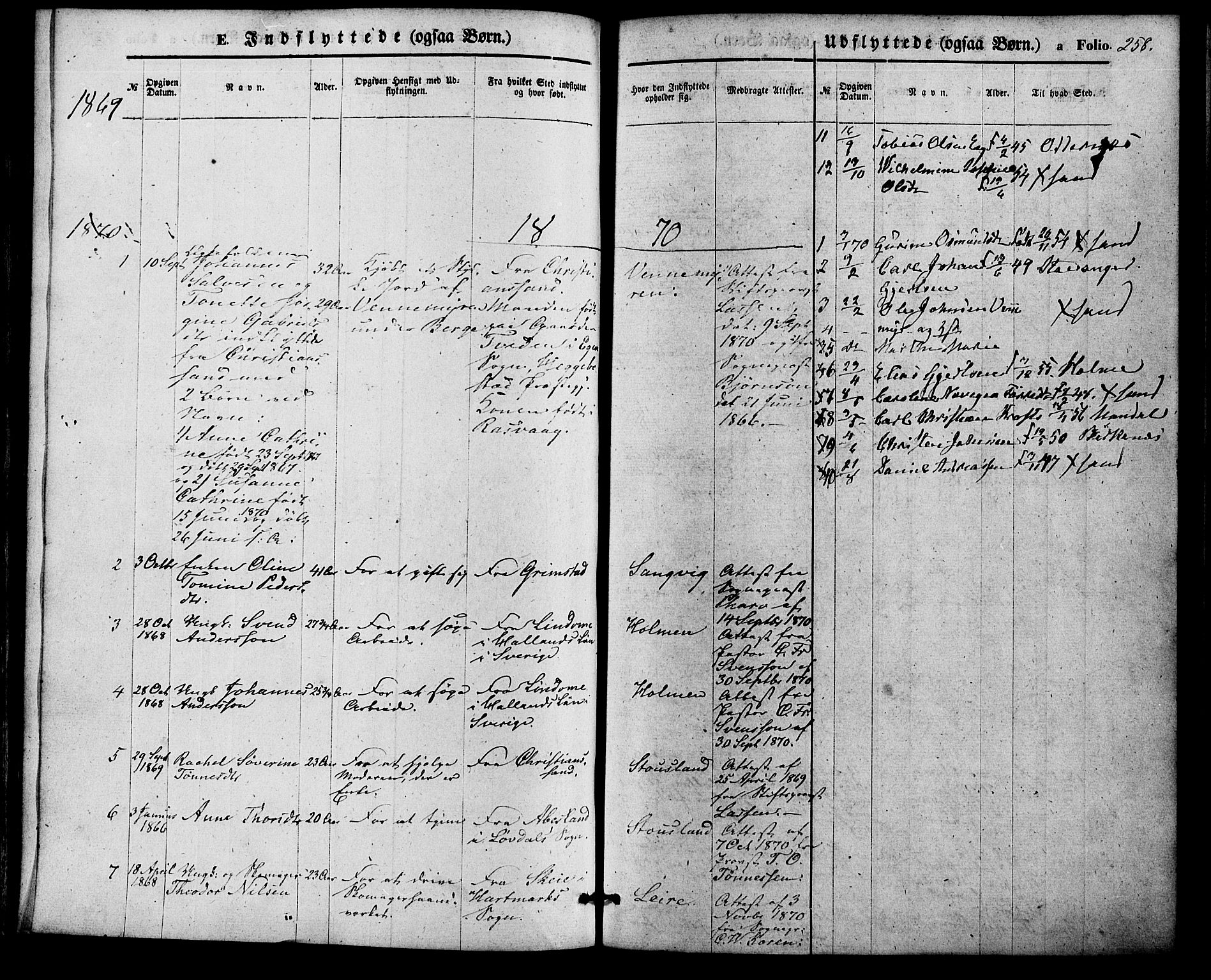 Søgne sokneprestkontor, SAK/1111-0037/F/Fa/Fab/L0011: Parish register (official) no. A 11, 1869-1879, p. 258