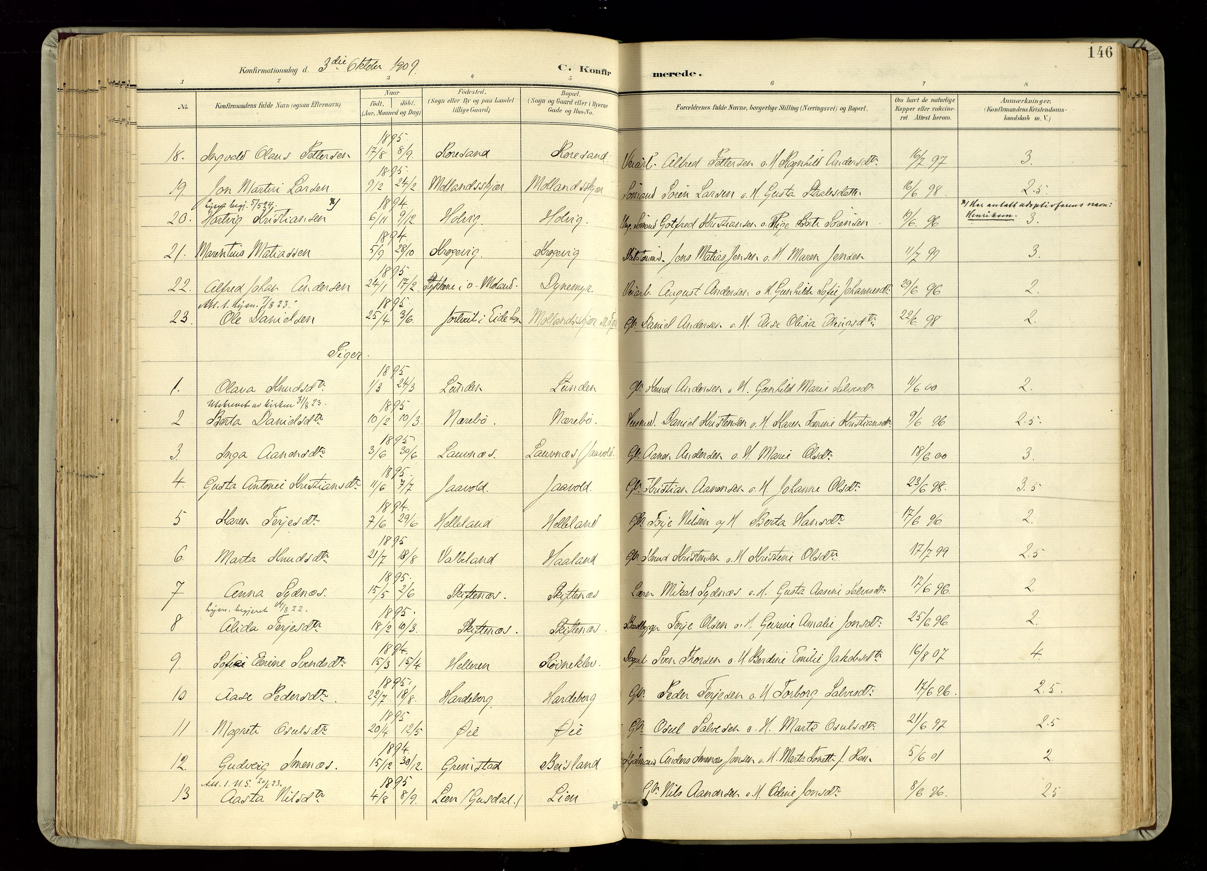 Hommedal sokneprestkontor, SAK/1111-0023/F/Fa/Fab/L0007: Parish register (official) no. A 7, 1898-1924, p. 146
