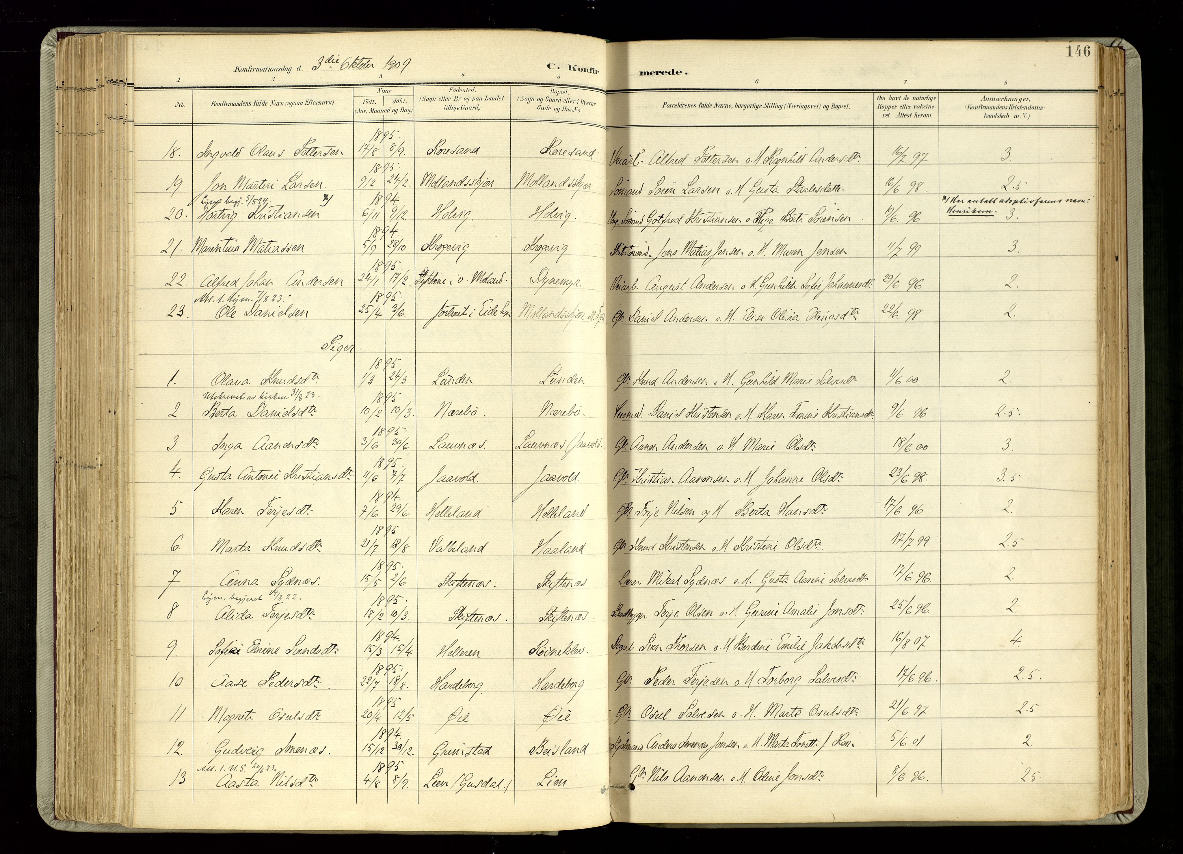 Hommedal sokneprestkontor, AV/SAK-1111-0023/F/Fa/Fab/L0007: Parish register (official) no. A 7, 1898-1924, p. 146