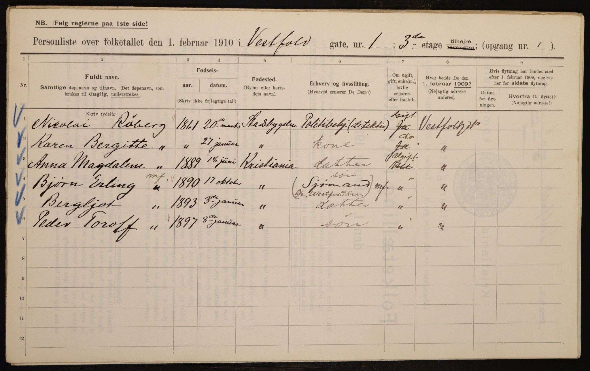 OBA, Municipal Census 1910 for Kristiania, 1910, p. 116009