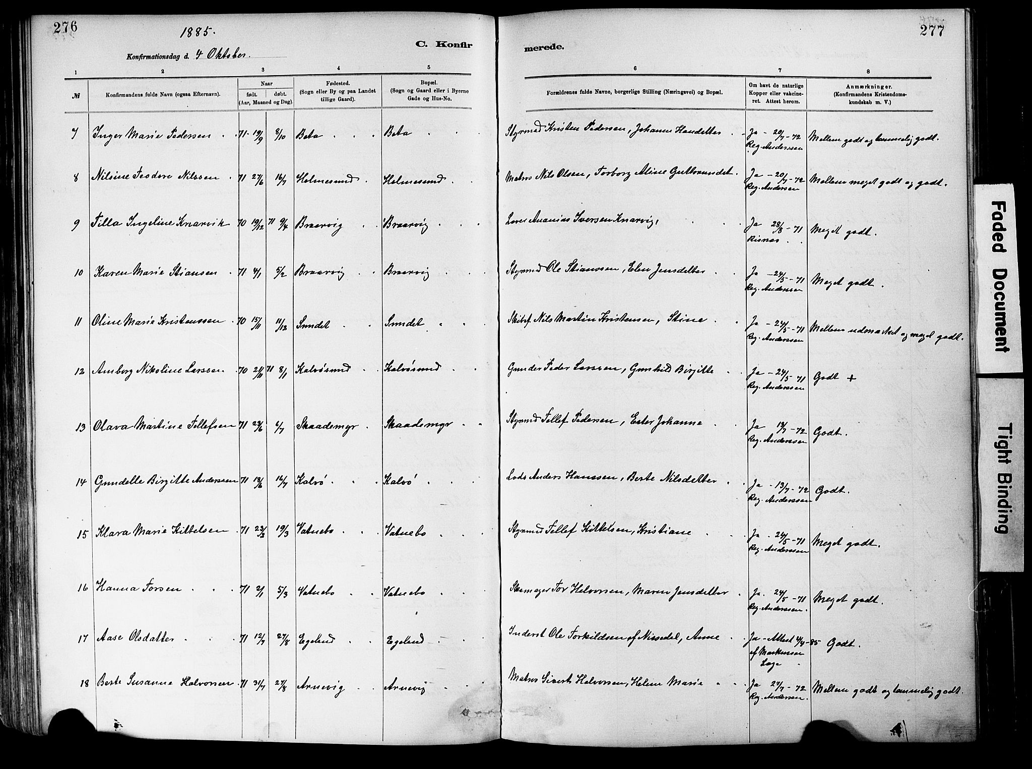 Dypvåg sokneprestkontor, SAK/1111-0007/F/Fa/Fab/L0001: Parish register (official) no. A 1, 1885-1912, p. 276-277