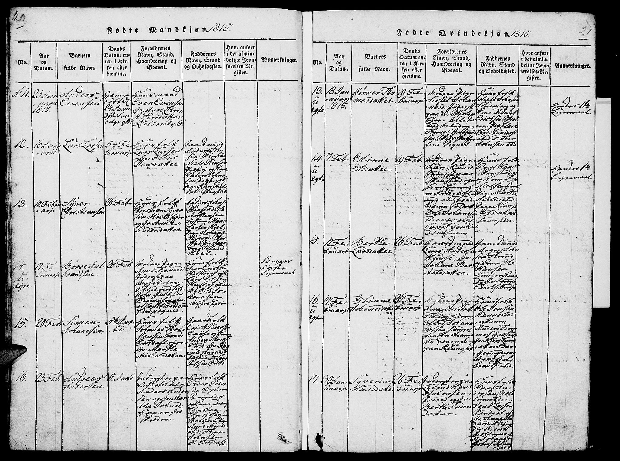 Nes prestekontor, Hedmark, AV/SAH-PREST-020/L/La/L0003: Parish register (copy) no. 3, 1814-1831, p. 20-21