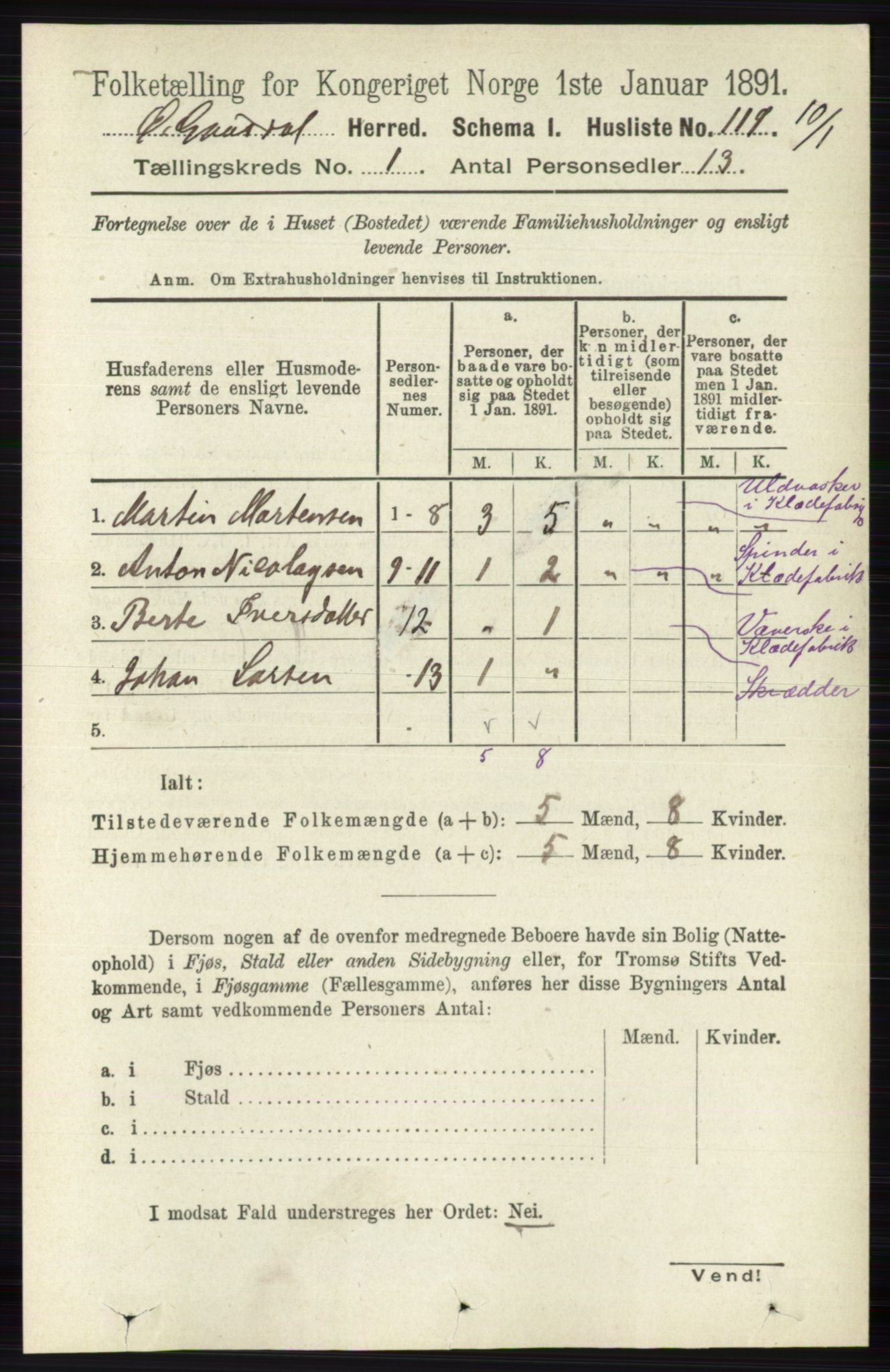 RA, 1891 census for 0522 Østre Gausdal, 1891, p. 144