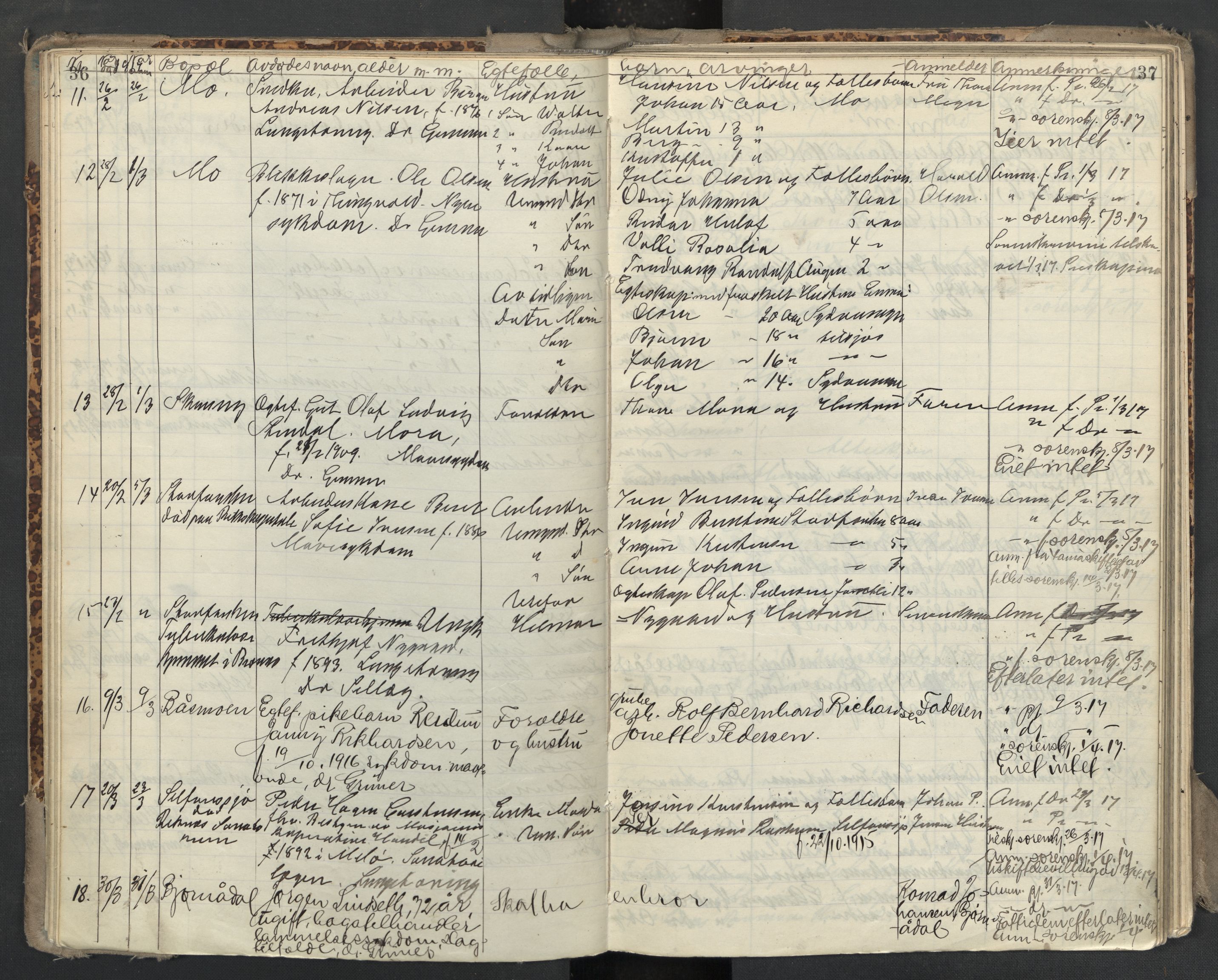Rana lensmannskontor, AV/SAT-A-5705/G/Gh/L0002: Dødsfallprotokoll, 1915-1933, p. 36-37