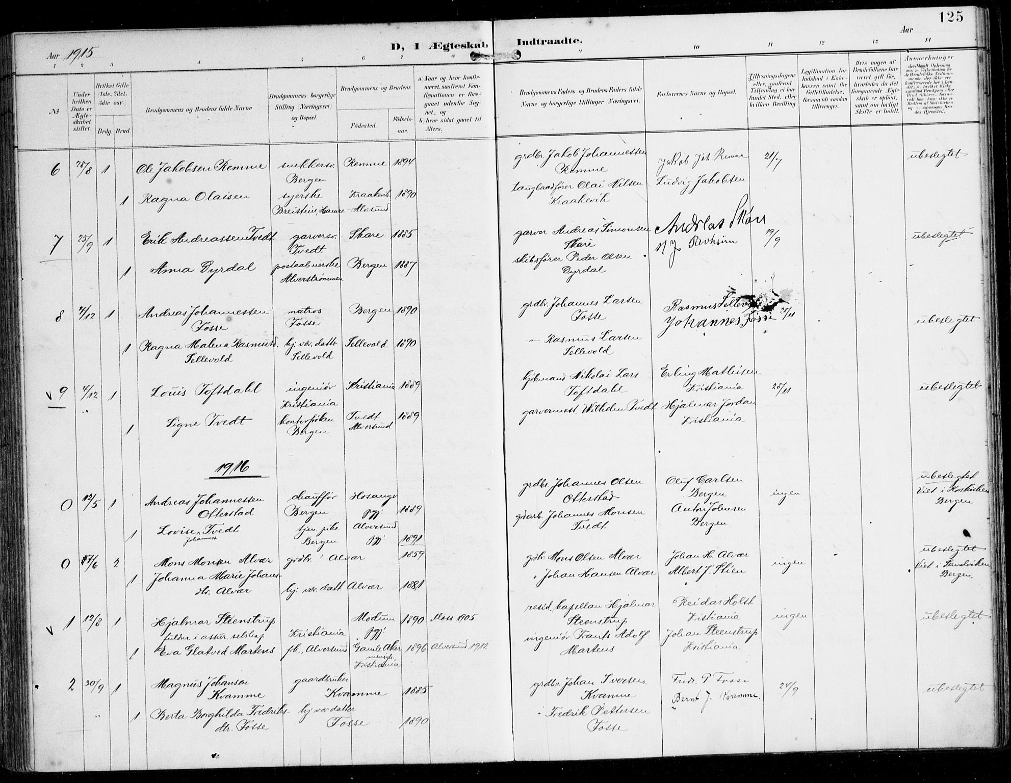 Alversund Sokneprestembete, AV/SAB-A-73901/H/Ha/Haa/Haaa/L0003: Parish register (official) no. A 3, 1897-1926, p. 125