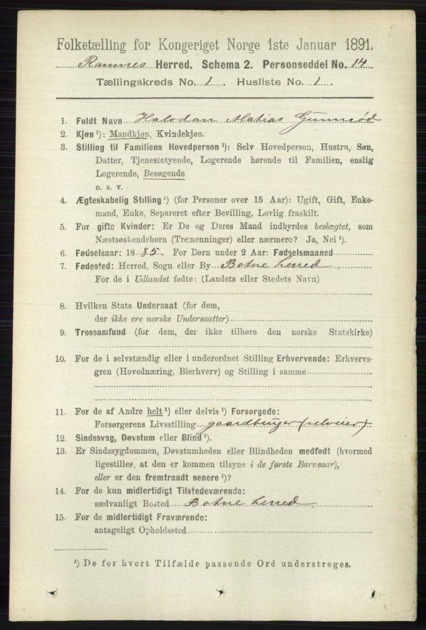 RA, 1891 census for 0718 Ramnes, 1891, p. 106