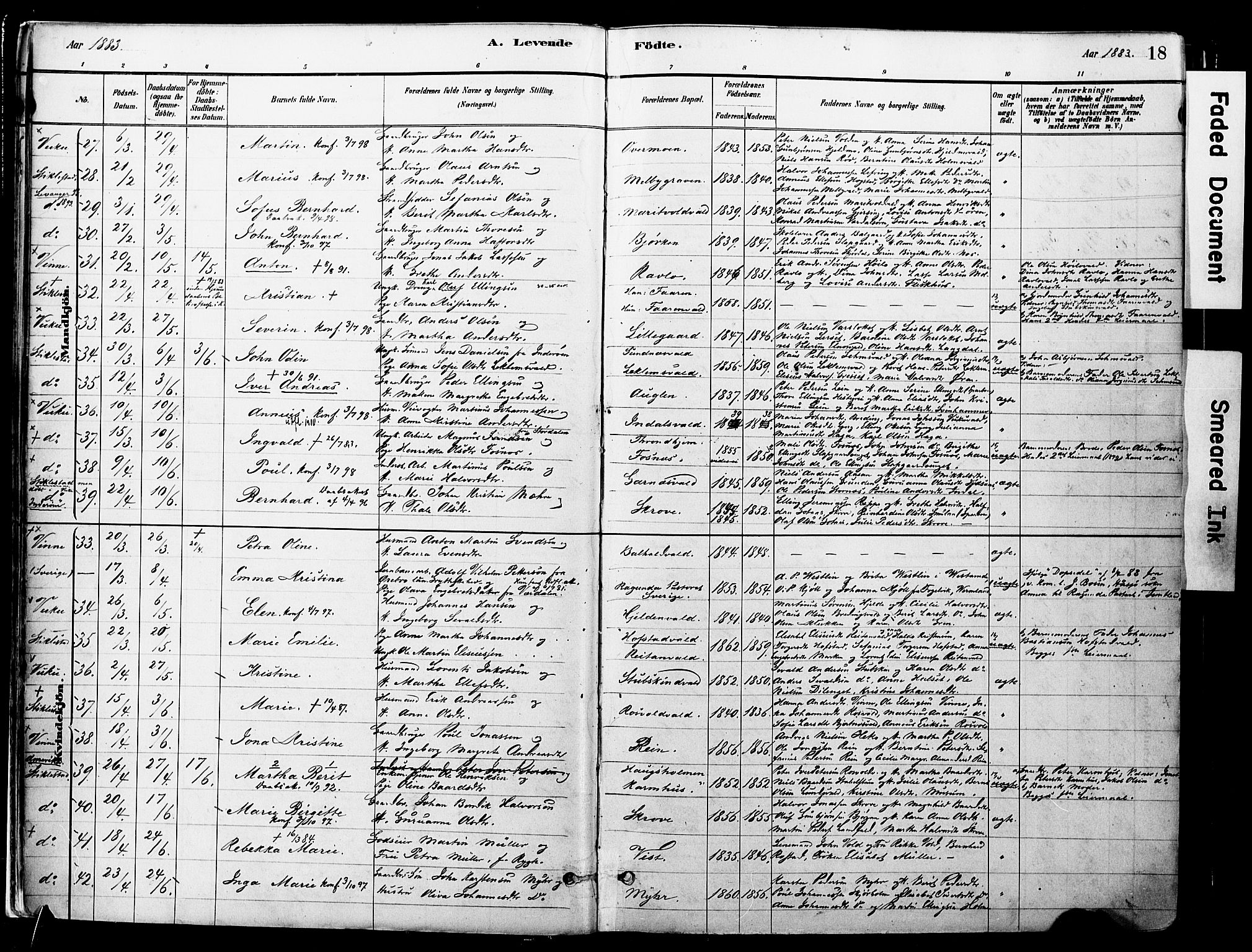 Ministerialprotokoller, klokkerbøker og fødselsregistre - Nord-Trøndelag, AV/SAT-A-1458/723/L0244: Parish register (official) no. 723A13, 1881-1899, p. 18