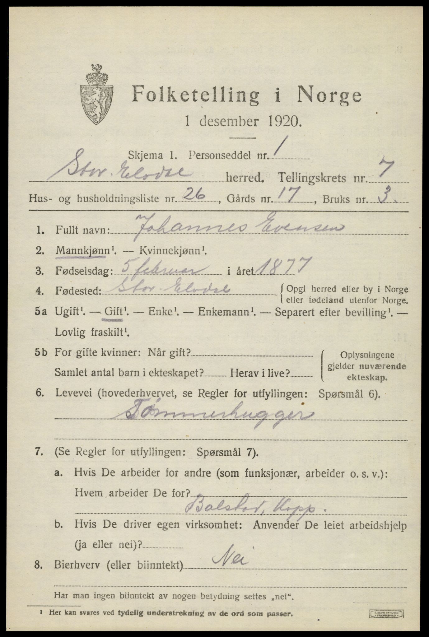 SAH, 1920 census for Stor-Elvdal, 1920, p. 6132