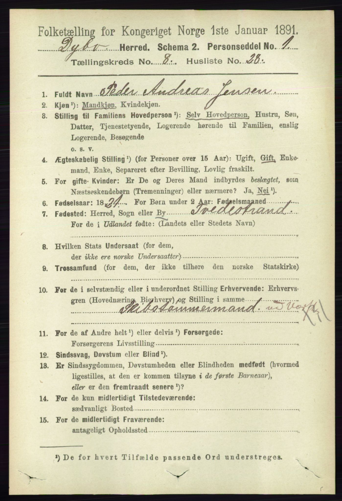 RA, 1891 census for 0915 Dypvåg, 1891, p. 2877