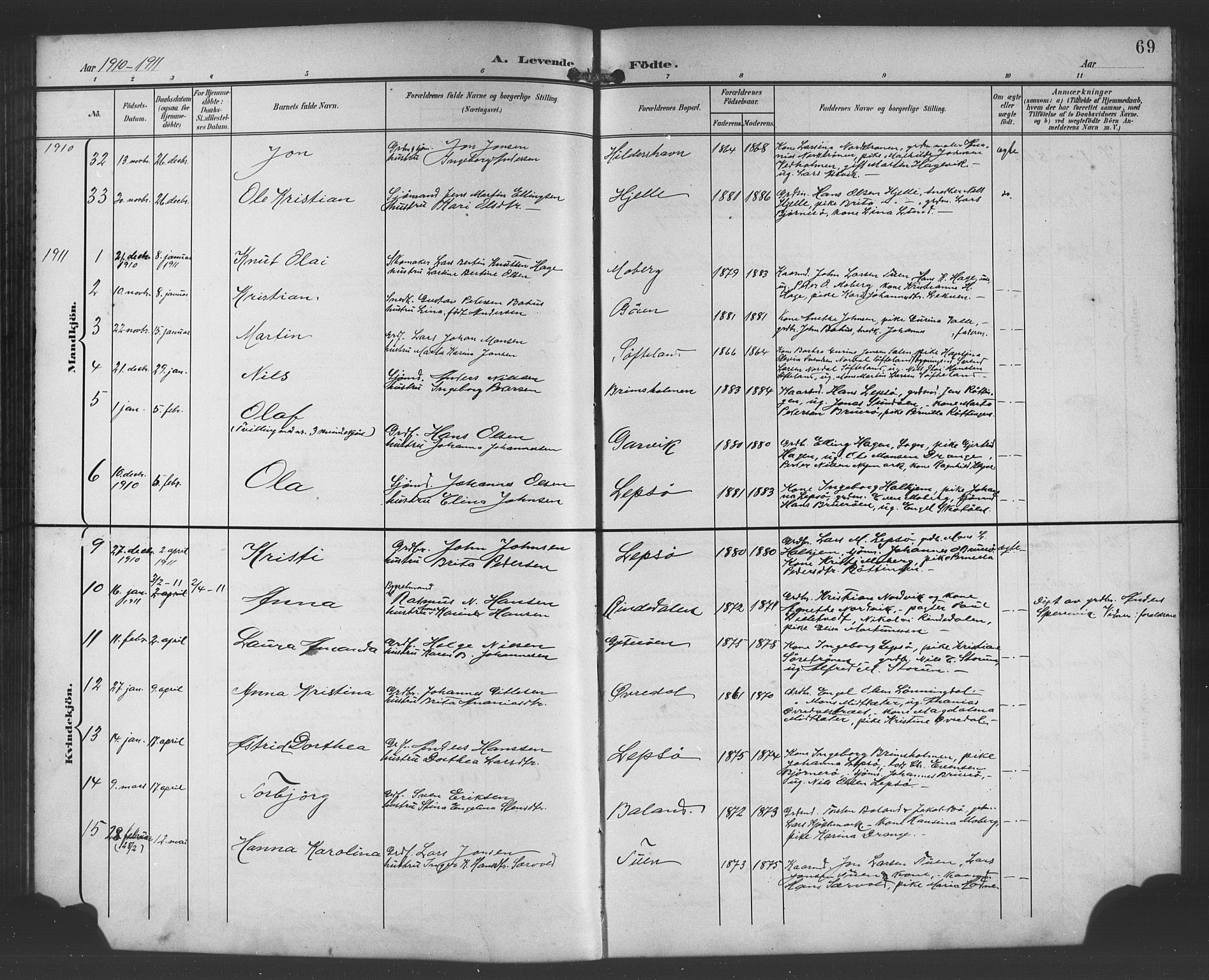 Os sokneprestembete, AV/SAB-A-99929: Parish register (copy) no. A 3, 1897-1913, p. 69