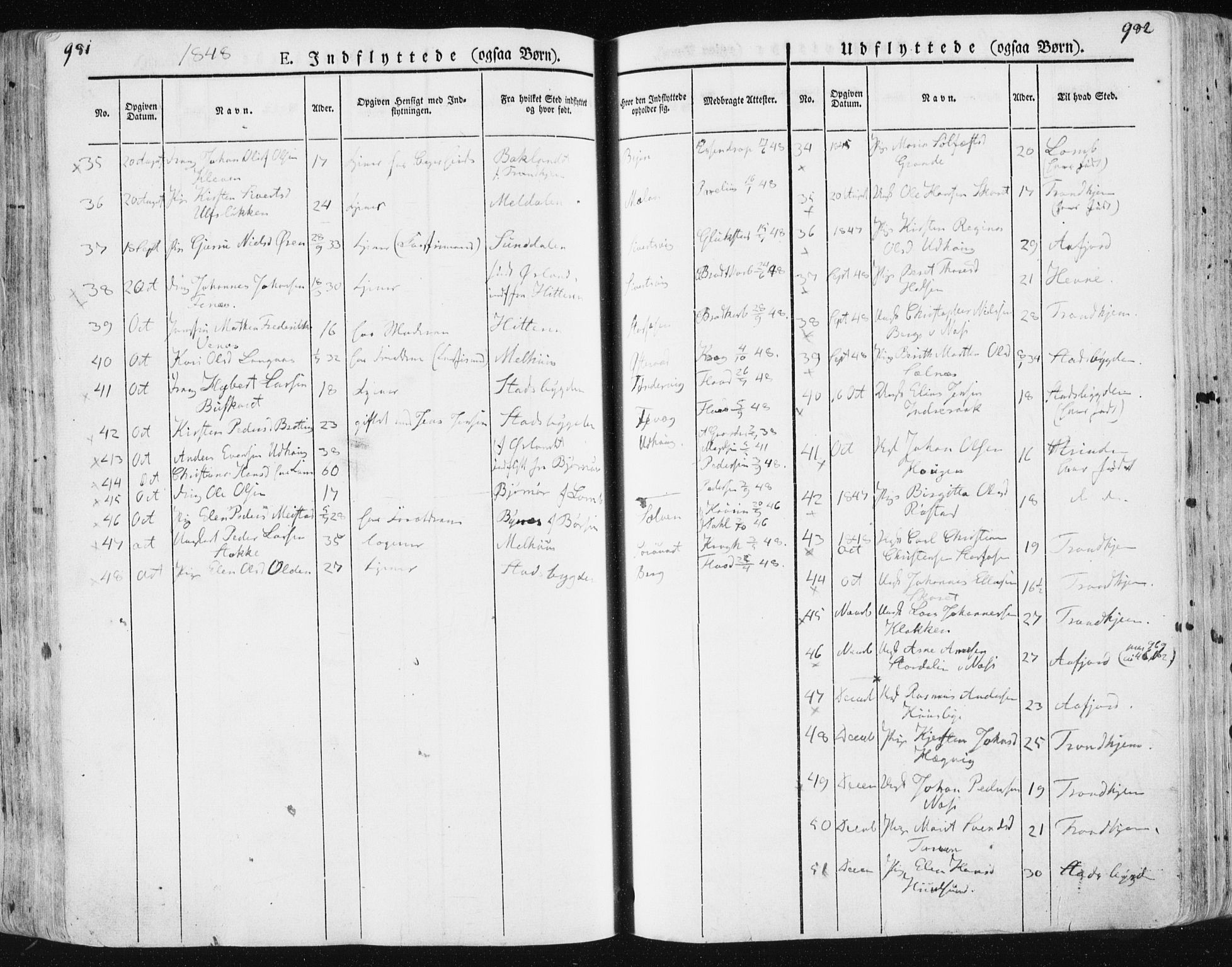 Ministerialprotokoller, klokkerbøker og fødselsregistre - Sør-Trøndelag, SAT/A-1456/659/L0736: Parish register (official) no. 659A06, 1842-1856, p. 981-982