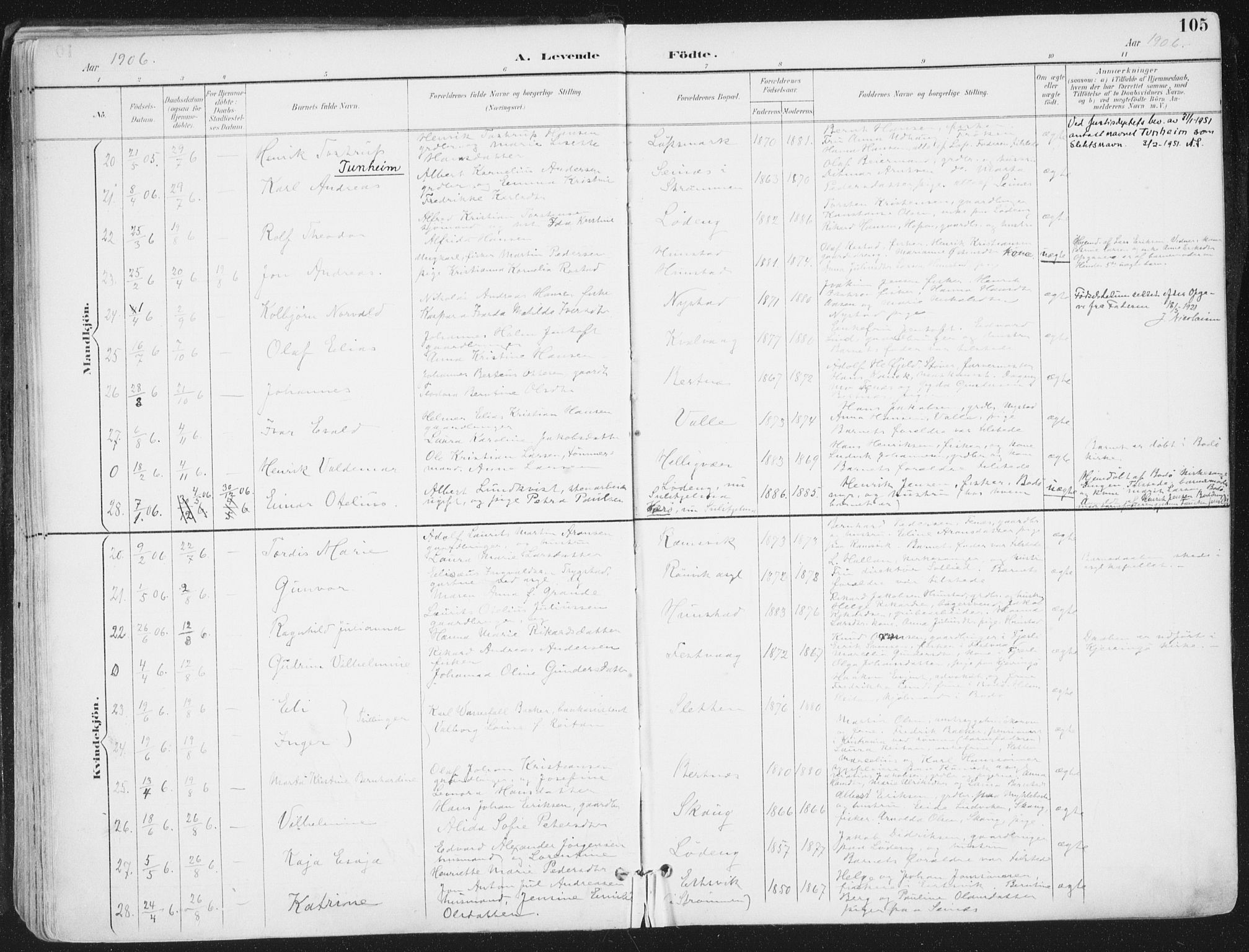 Ministerialprotokoller, klokkerbøker og fødselsregistre - Nordland, AV/SAT-A-1459/802/L0055: Parish register (official) no. 802A02, 1894-1915, p. 105