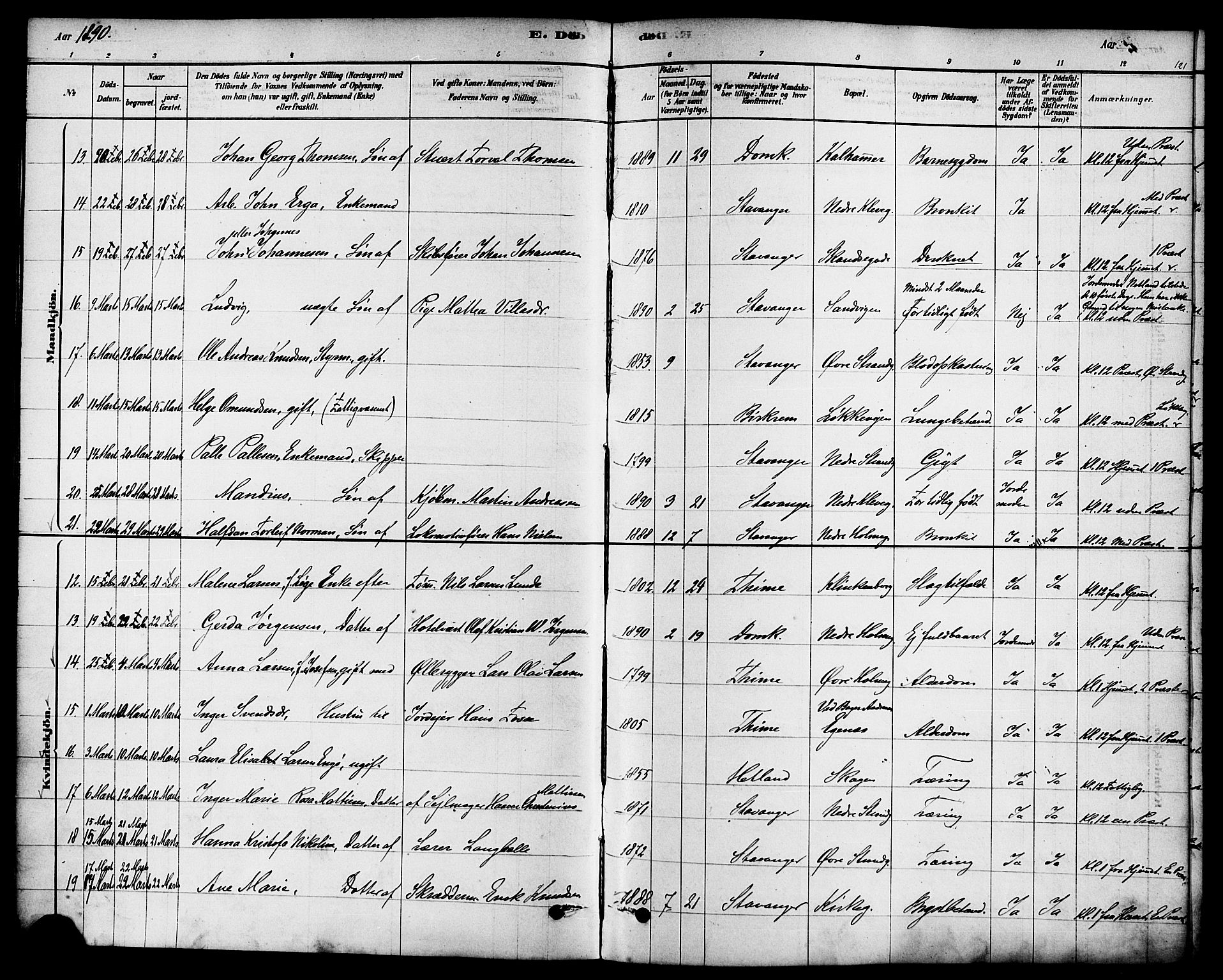 Domkirken sokneprestkontor, AV/SAST-A-101812/001/30/30BA/L0027: Parish register (official) no. A 26, 1878-1896, p. 121