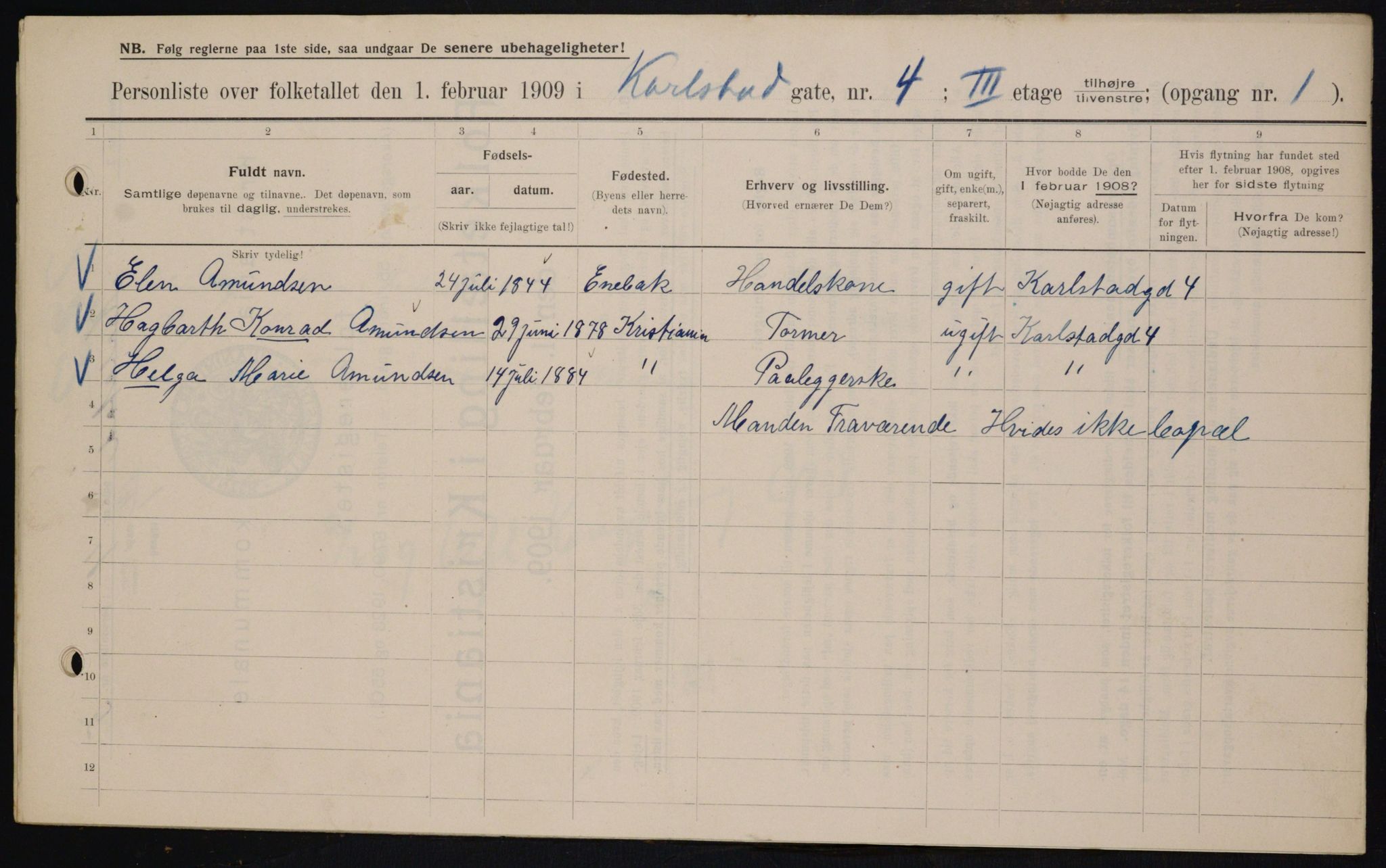 OBA, Municipal Census 1909 for Kristiania, 1909, p. 44670