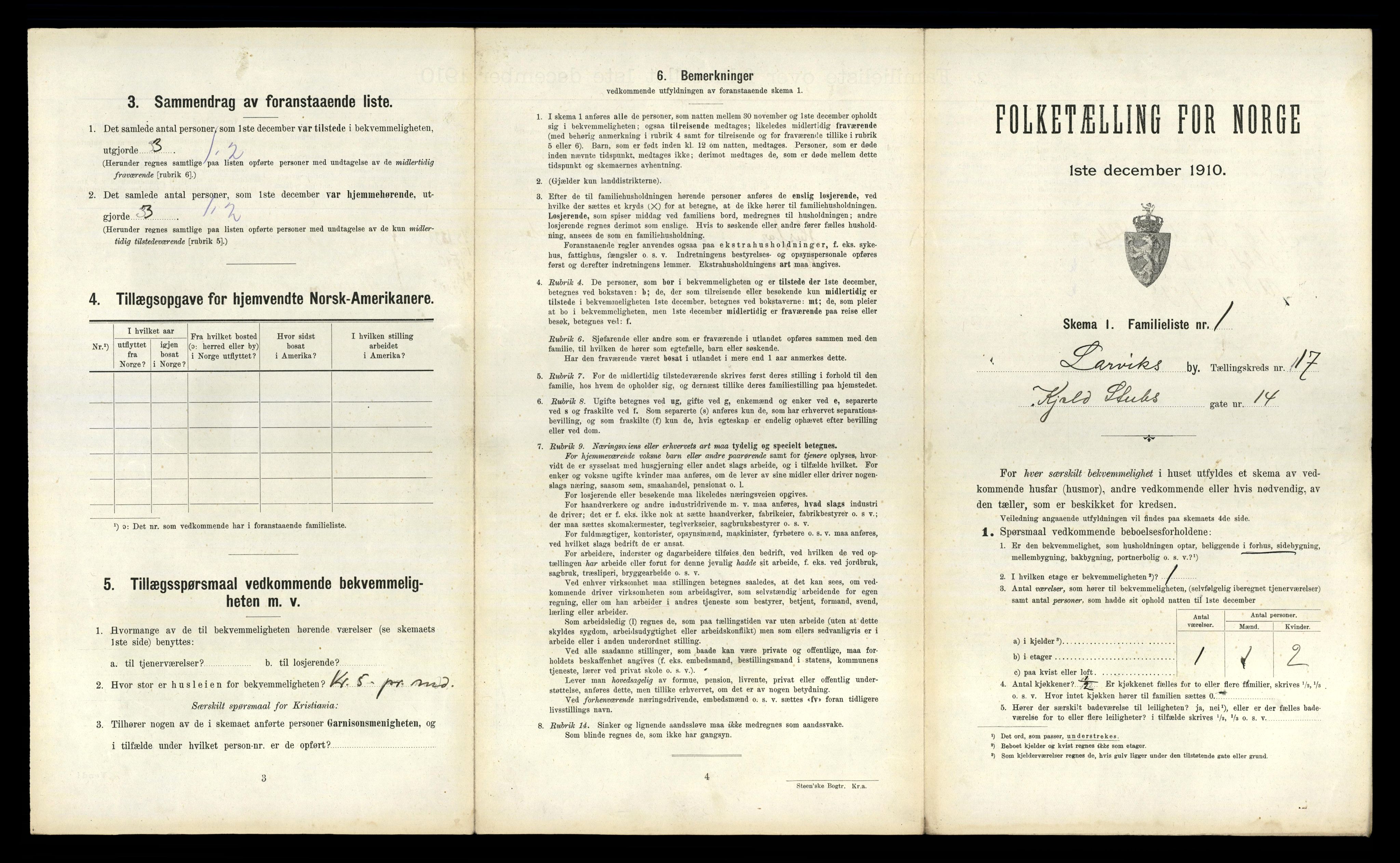 RA, 1910 census for Larvik, 1910, p. 5311