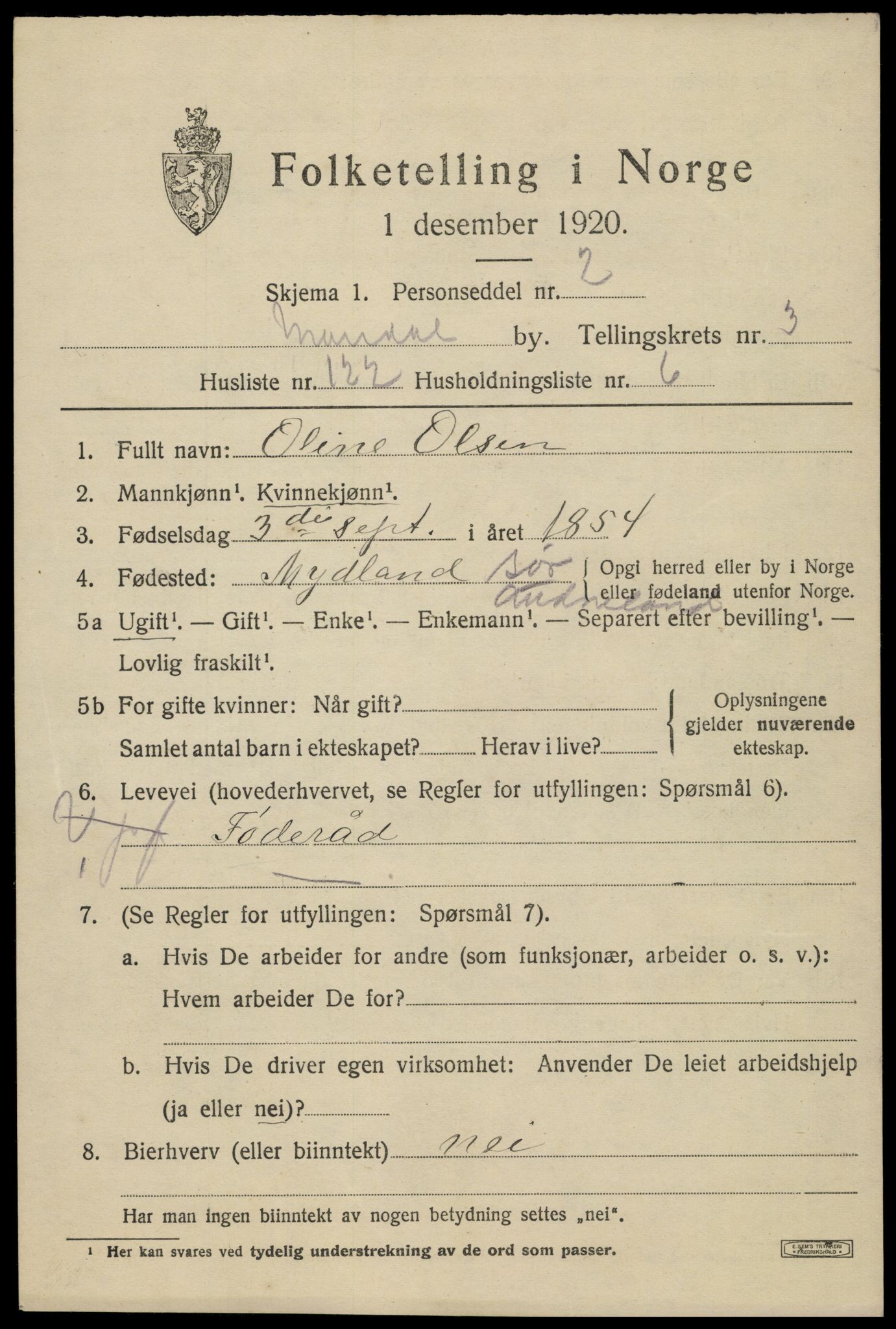 SAK, 1920 census for Mandal, 1920, p. 6851
