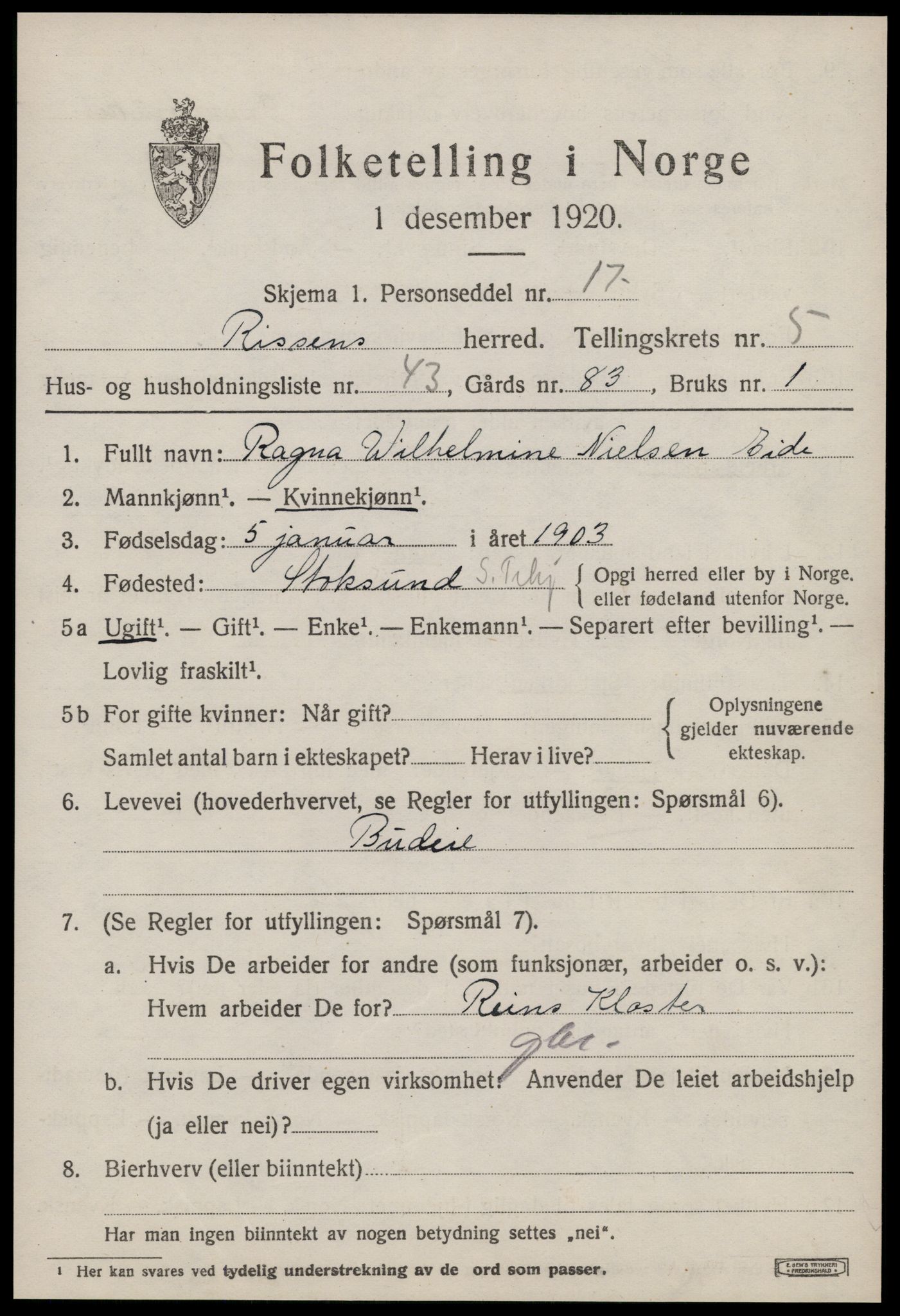 SAT, 1920 census for Rissa, 1920, p. 4309