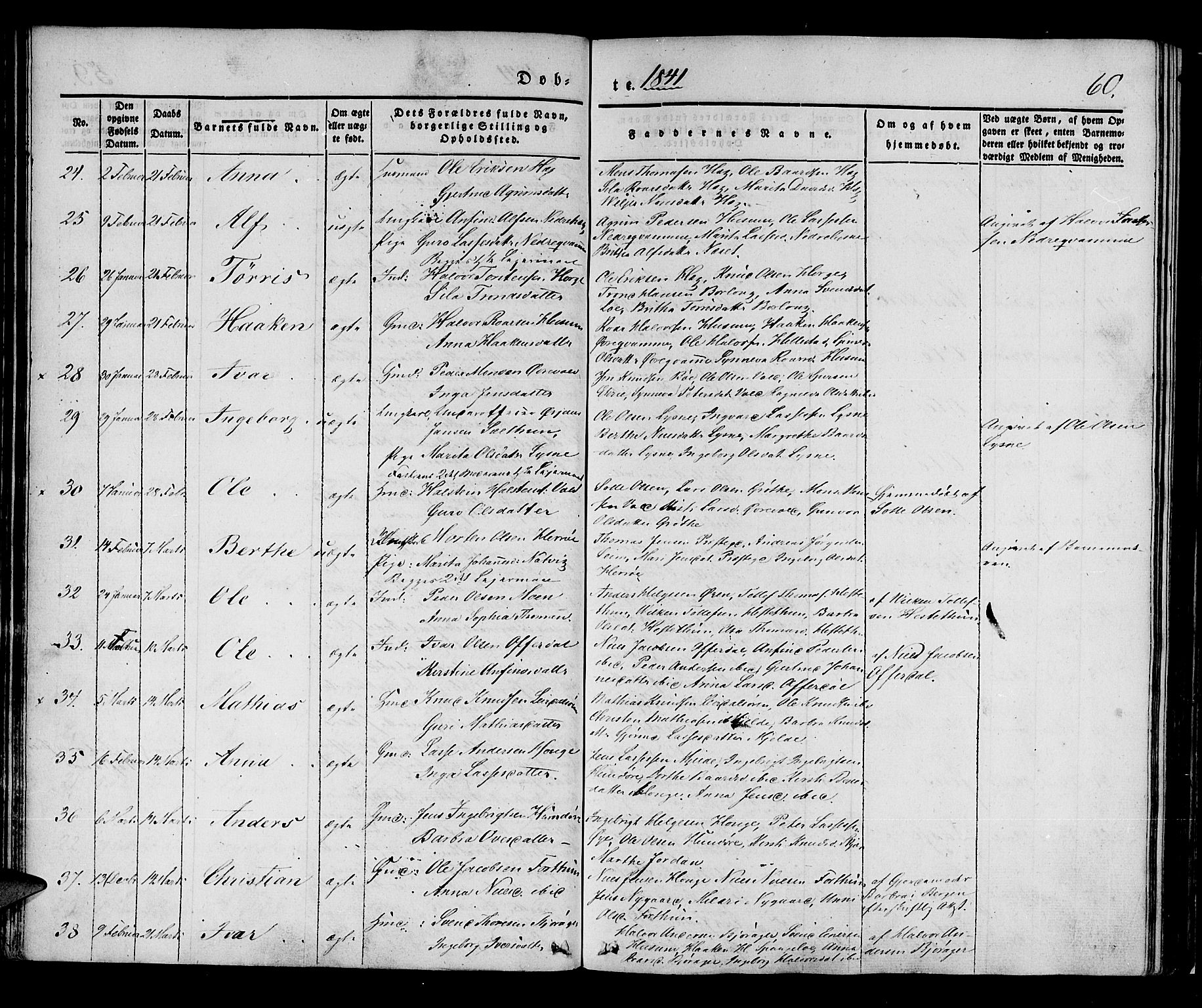 Lærdal sokneprestembete, AV/SAB-A-81201: Parish register (official) no. A 6, 1835-1849, p. 60