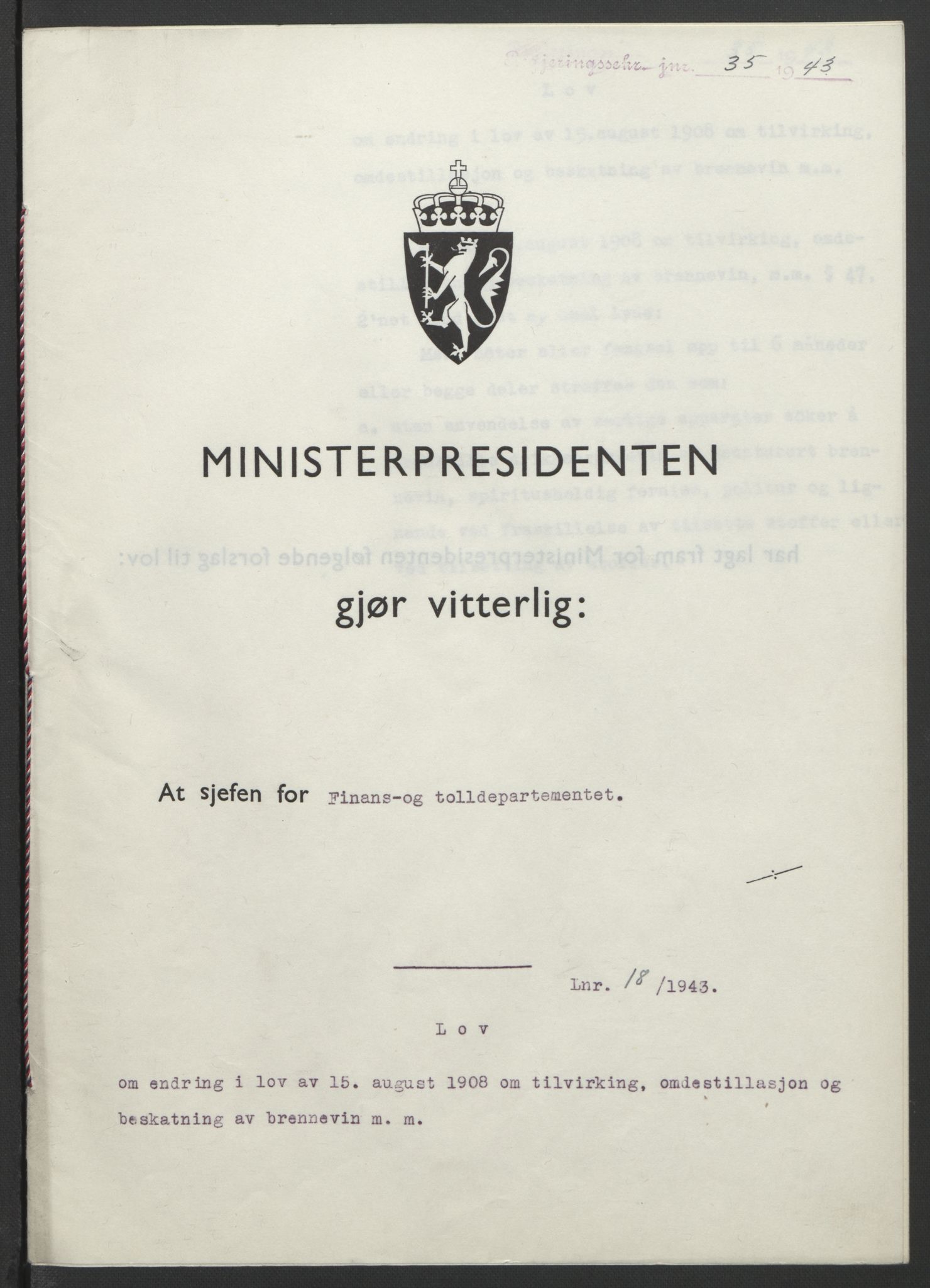 NS-administrasjonen 1940-1945 (Statsrådsekretariatet, de kommisariske statsråder mm), RA/S-4279/D/Db/L0099: Lover, 1943, p. 72