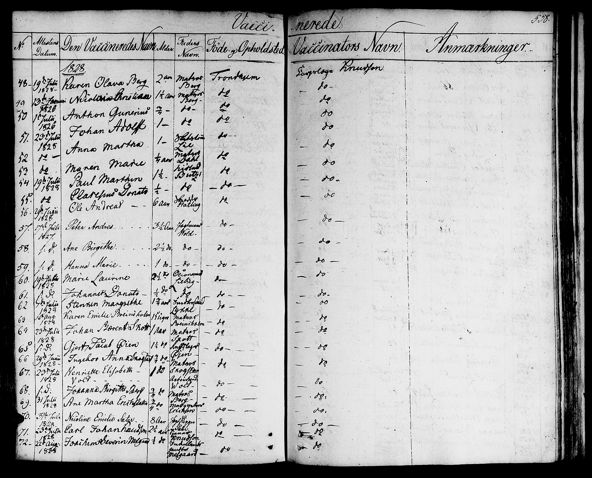 Ministerialprotokoller, klokkerbøker og fødselsregistre - Sør-Trøndelag, AV/SAT-A-1456/601/L0045: Parish register (official) no. 601A13, 1821-1831, p. 558