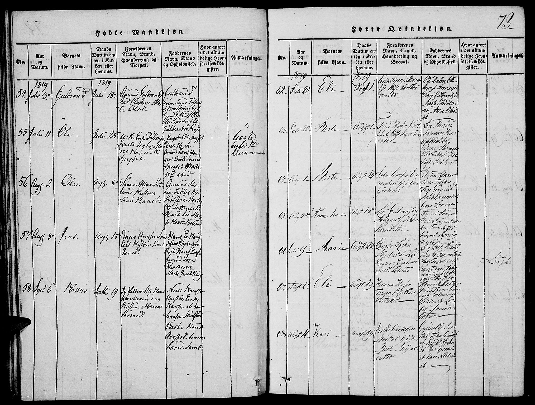 Strøm-Odalen prestekontor, AV/SAH-PREST-028/H/Ha/Hab/L0001: Parish register (copy) no. 1, 1813-1825, p. 73