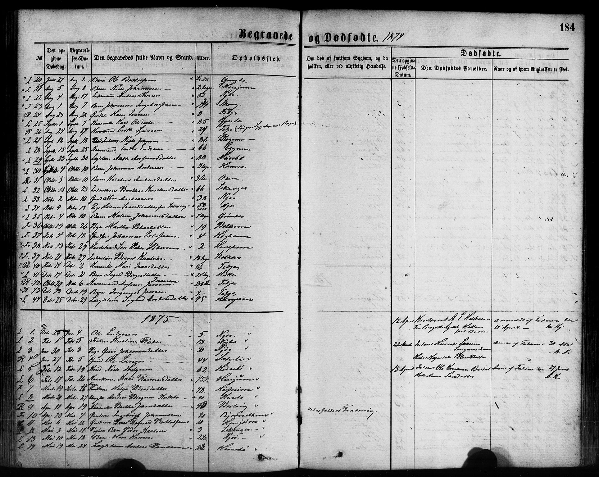 Leikanger sokneprestembete, SAB/A-81001: Parish register (official) no. A 9, 1869-1888, p. 184