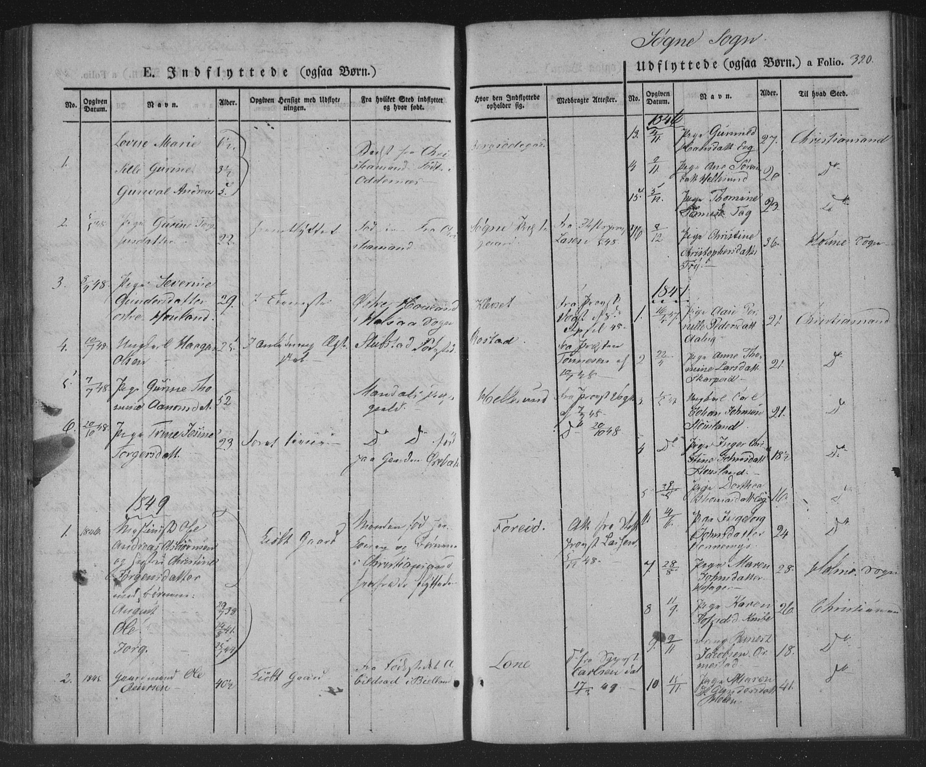 Søgne sokneprestkontor, AV/SAK-1111-0037/F/Fa/Fab/L0009: Parish register (official) no. A 9, 1838-1853, p. 320