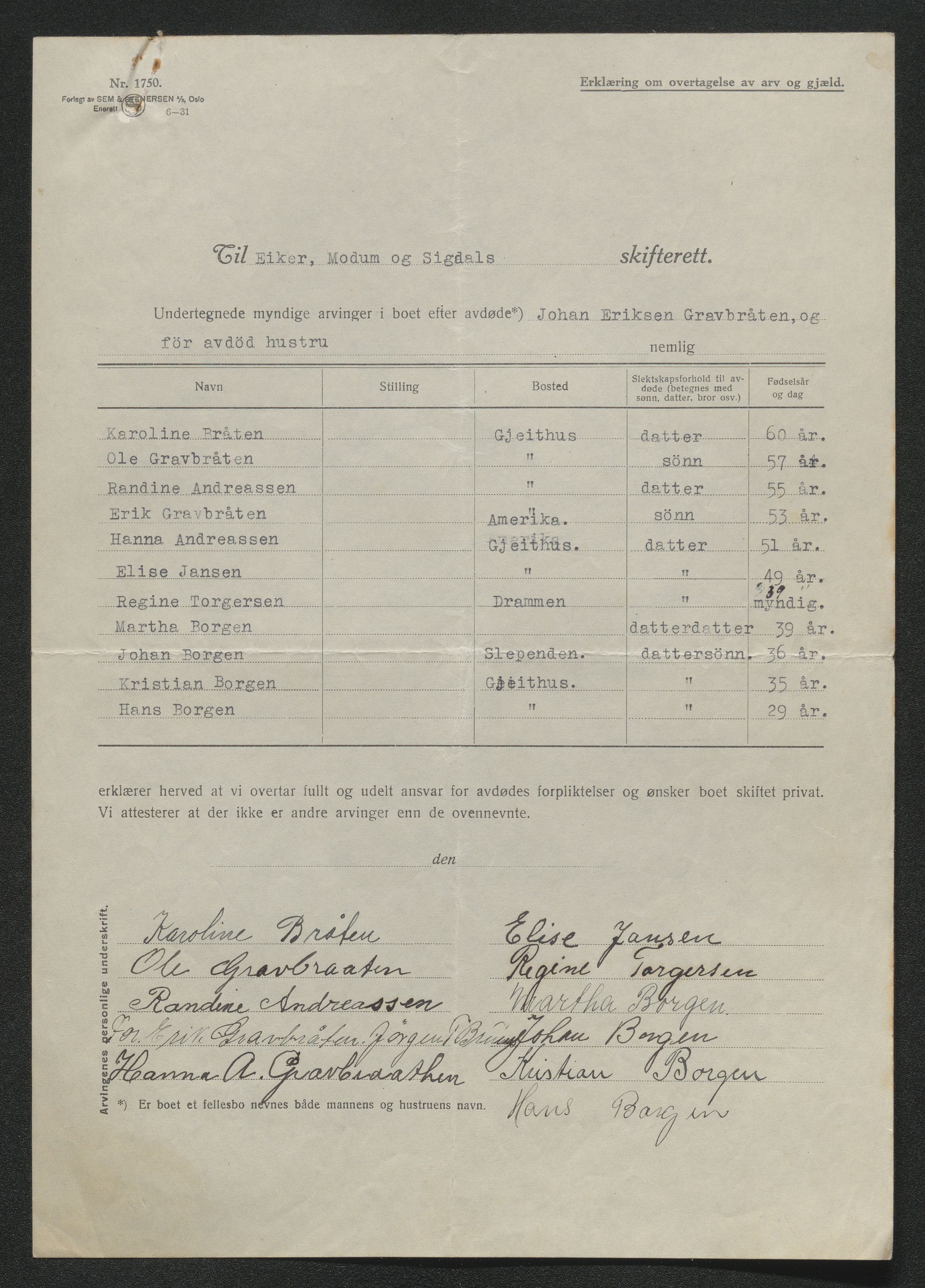 Eiker, Modum og Sigdal sorenskriveri, AV/SAKO-A-123/H/Ha/Hab/L0047: Dødsfallsmeldinger, 1932, p. 265