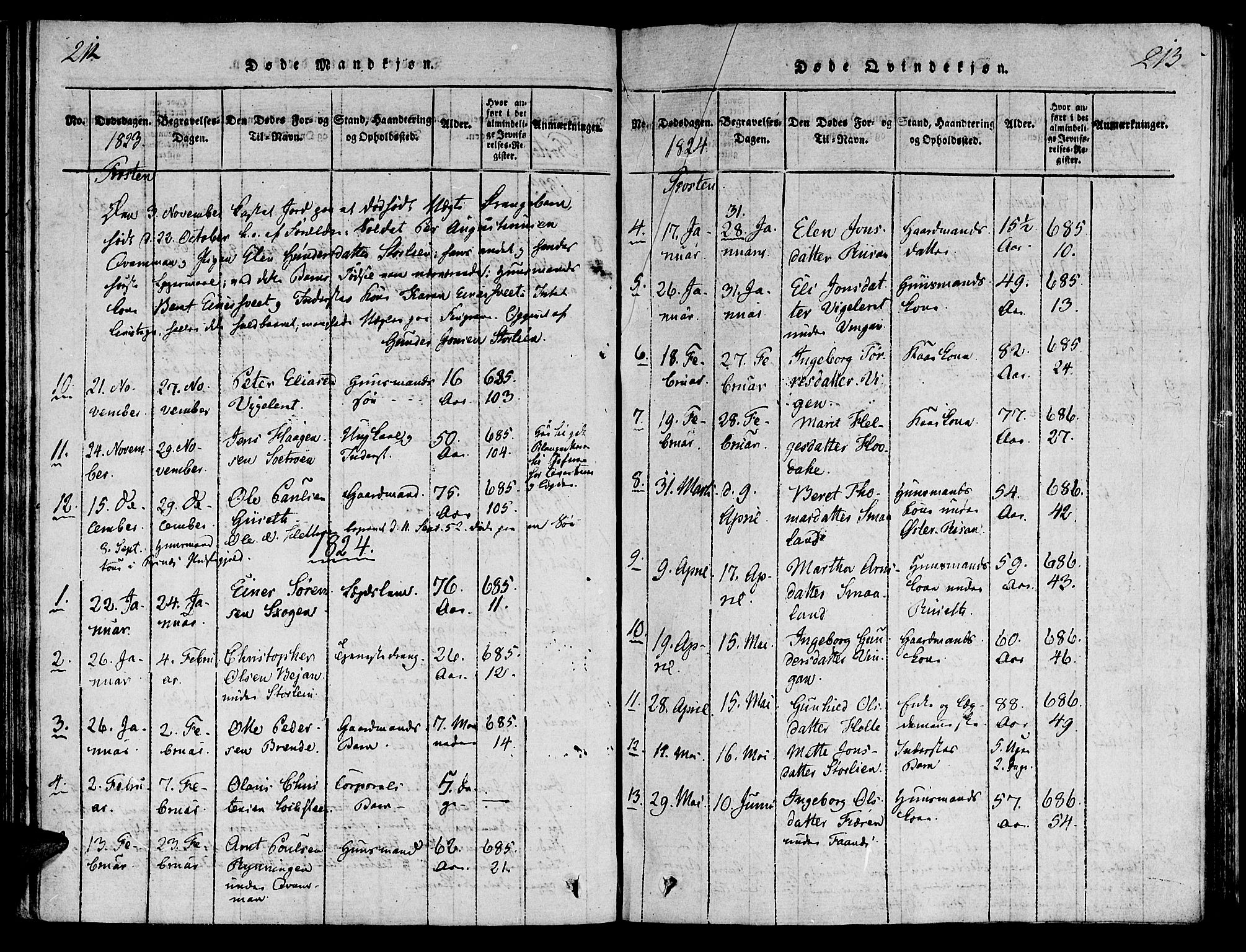 Ministerialprotokoller, klokkerbøker og fødselsregistre - Nord-Trøndelag, AV/SAT-A-1458/713/L0112: Parish register (official) no. 713A04 /1, 1817-1827, p. 212-213