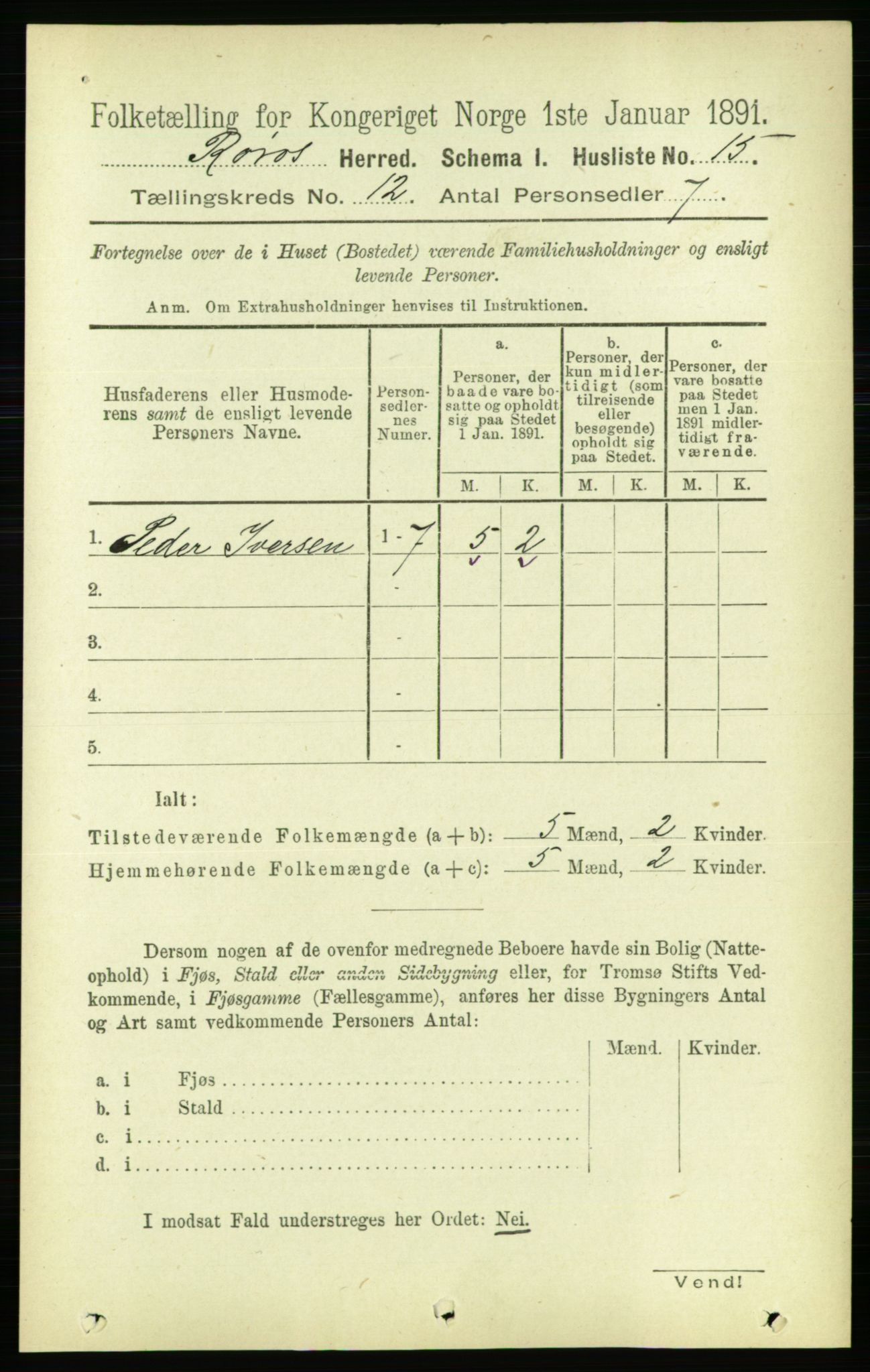 RA, 1891 census for 1640 Røros, 1891, p. 2363