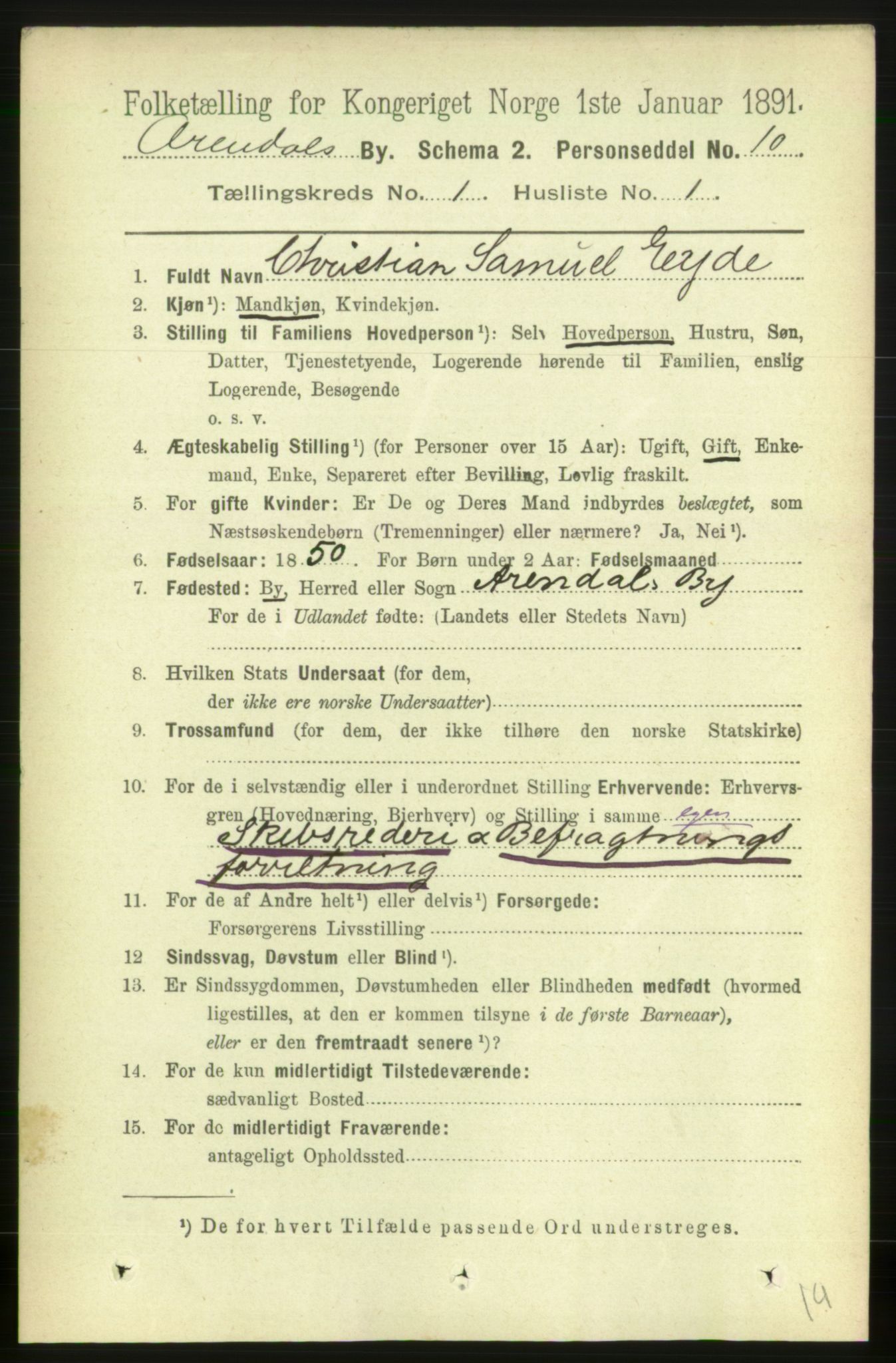 RA, 1891 census for 0903 Arendal, 1891, p. 936