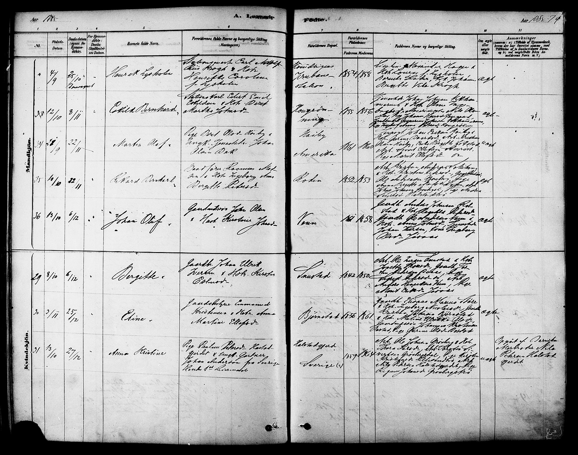 Ministerialprotokoller, klokkerbøker og fødselsregistre - Sør-Trøndelag, SAT/A-1456/616/L0410: Parish register (official) no. 616A07, 1878-1893, p. 79