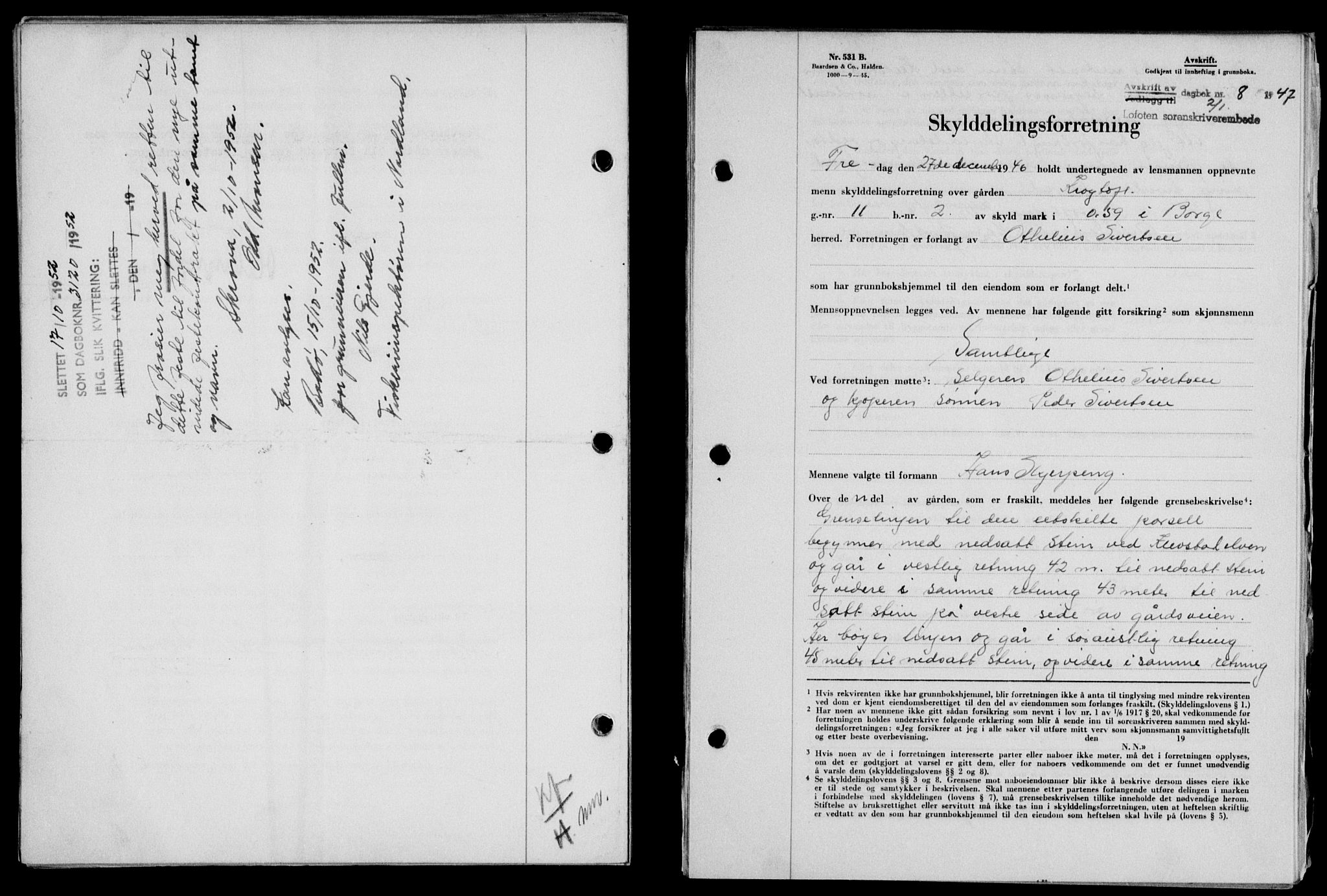 Lofoten sorenskriveri, SAT/A-0017/1/2/2C/L0015a: Mortgage book no. 15a, 1946-1947, Diary no: : 8/1947