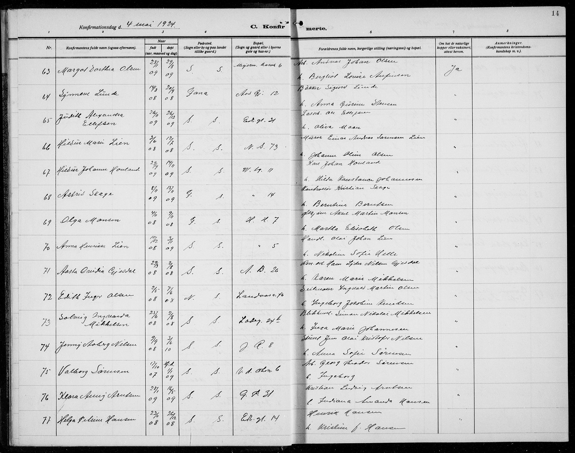 Sandviken Sokneprestembete, AV/SAB-A-77601/H/Hb/L0011: Parish register (copy) no. C 3, 1924-1938, p. 14