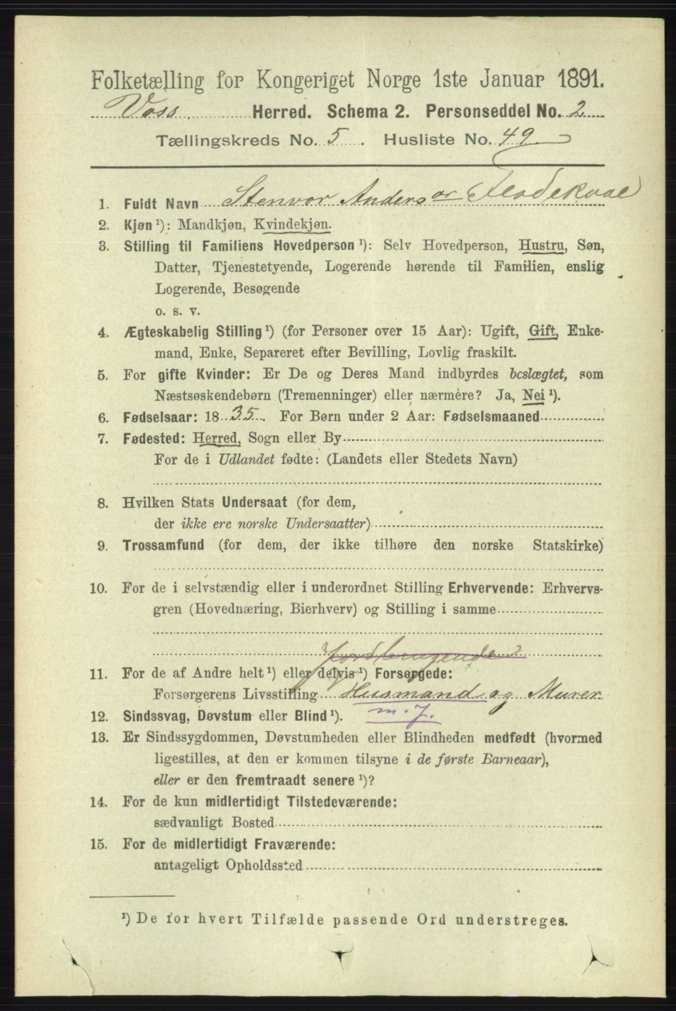 RA, 1891 census for 1235 Voss, 1891, p. 2976