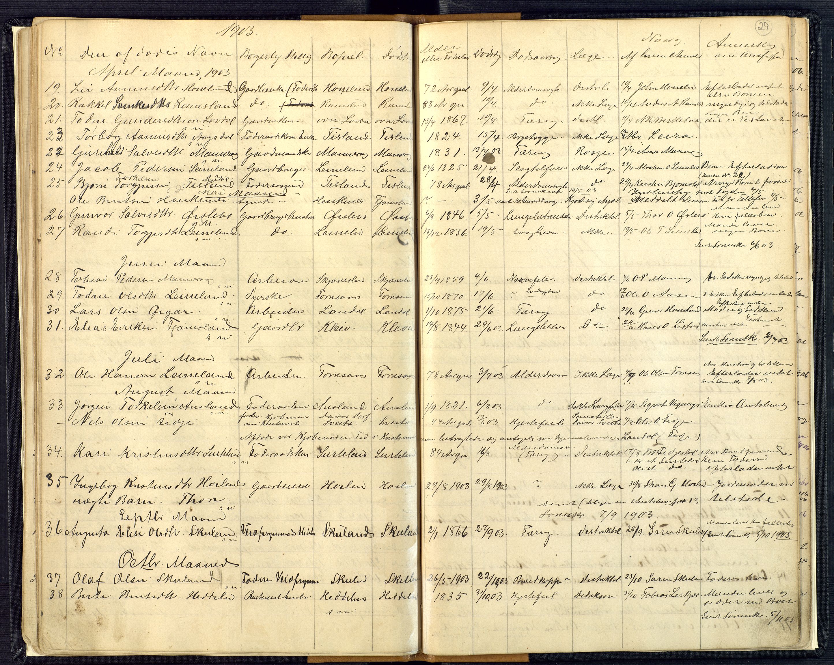 Mandal sorenskriveri, AV/SAK-1221-0005/001/H/Ha/L0016: Dødsfall Øyslebø og Laudal nr 15, 1882-1913, p. 29