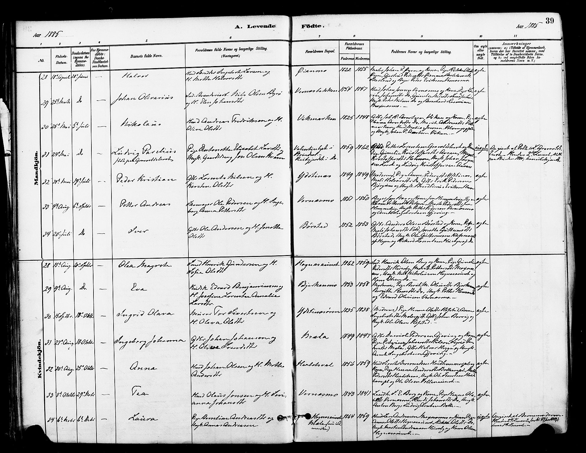 Ministerialprotokoller, klokkerbøker og fødselsregistre - Nord-Trøndelag, AV/SAT-A-1458/709/L0077: Parish register (official) no. 709A17, 1880-1895, p. 39