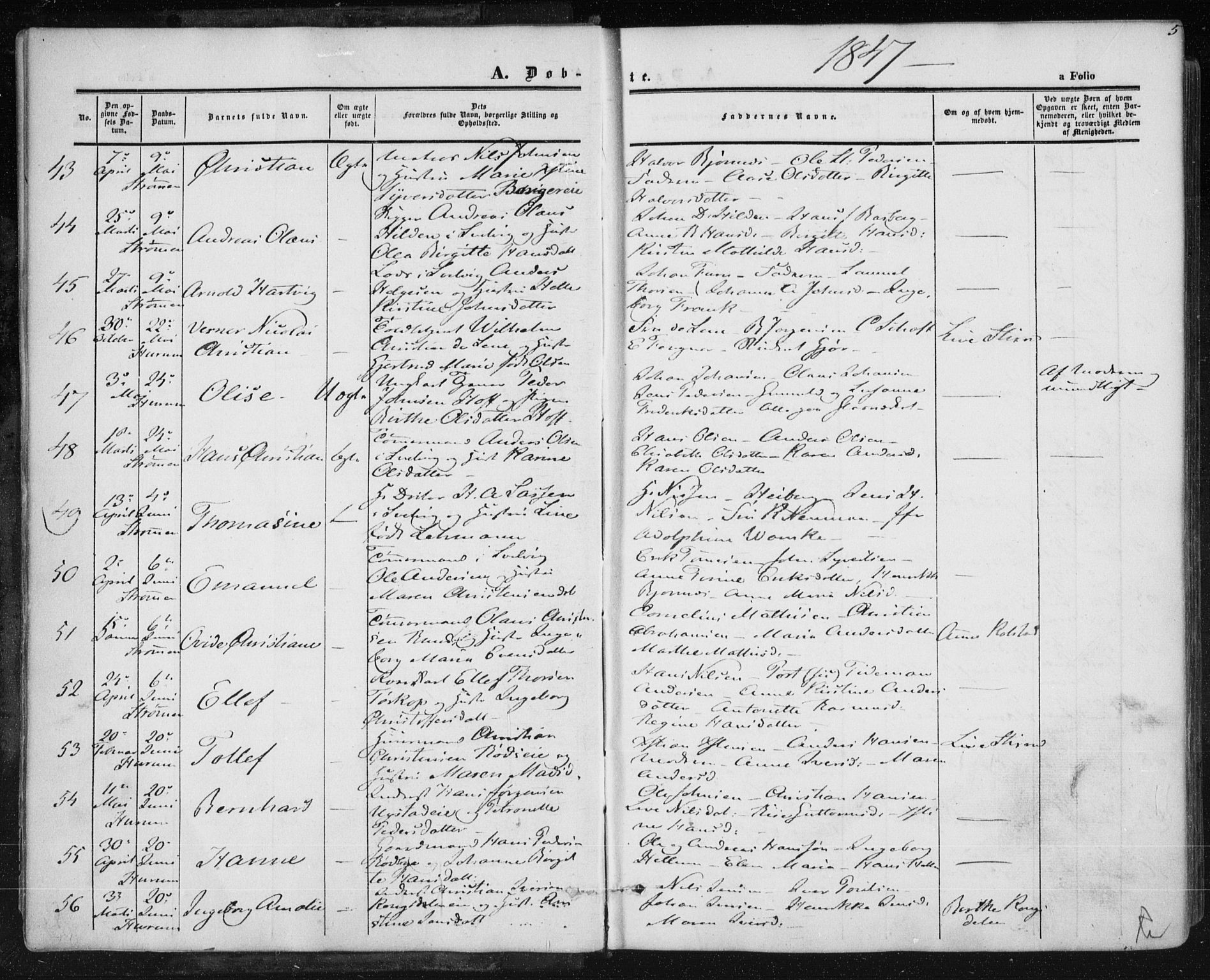 Hurum kirkebøker, SAKO/A-229/F/Fa/L0011: Parish register (official) no. 11, 1847-1860, p. 5