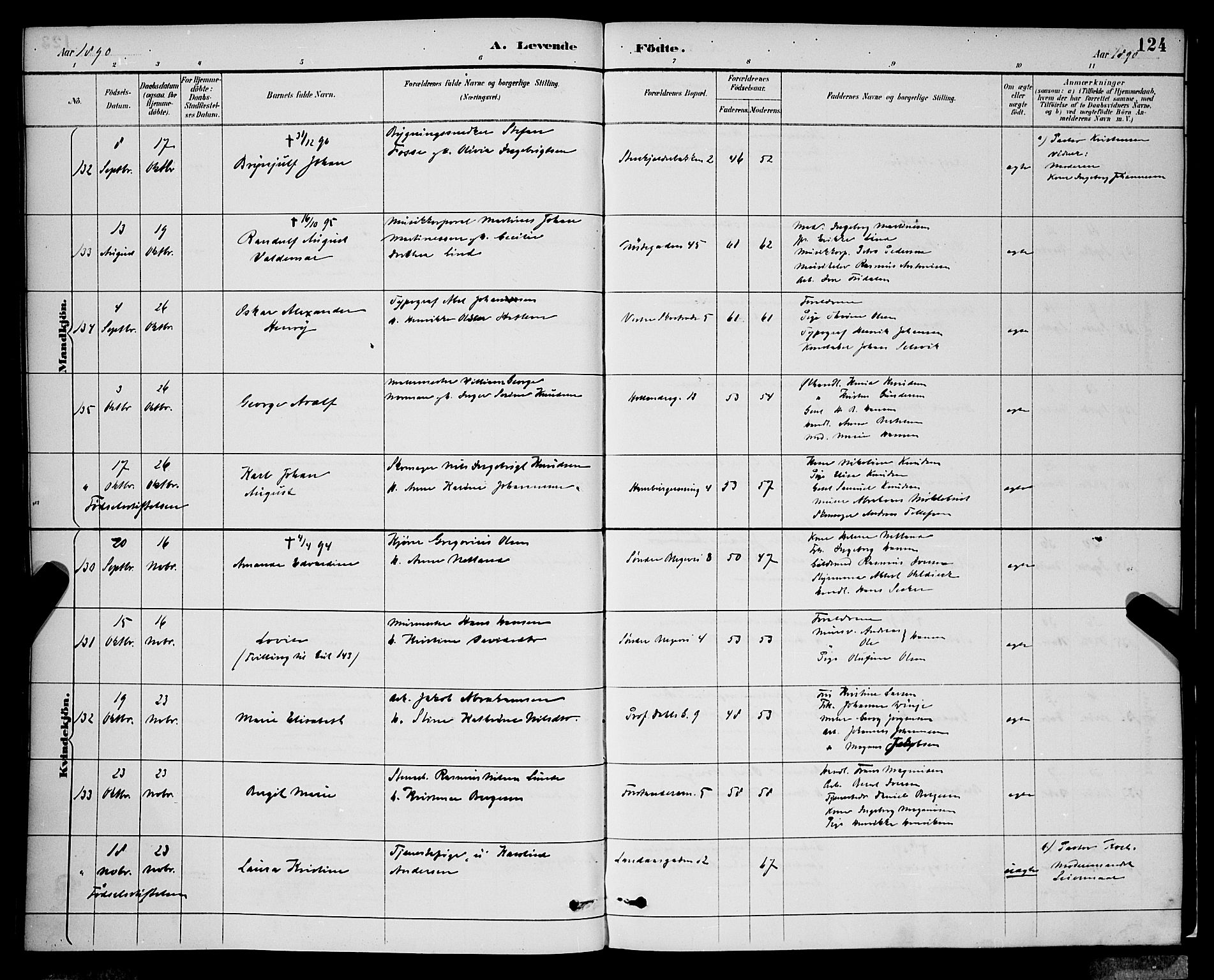 Korskirken sokneprestembete, AV/SAB-A-76101/H/Hab: Parish register (copy) no. B 9, 1887-1896, p. 124