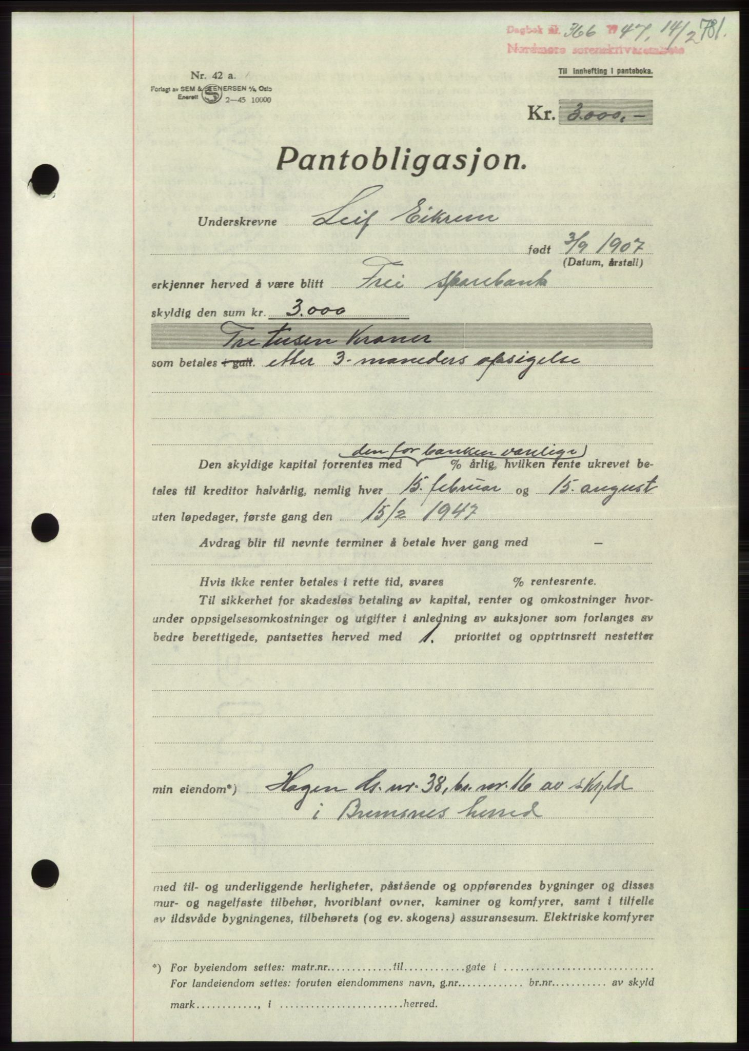 Nordmøre sorenskriveri, AV/SAT-A-4132/1/2/2Ca: Mortgage book no. B95, 1946-1947, Diary no: : 366/1947