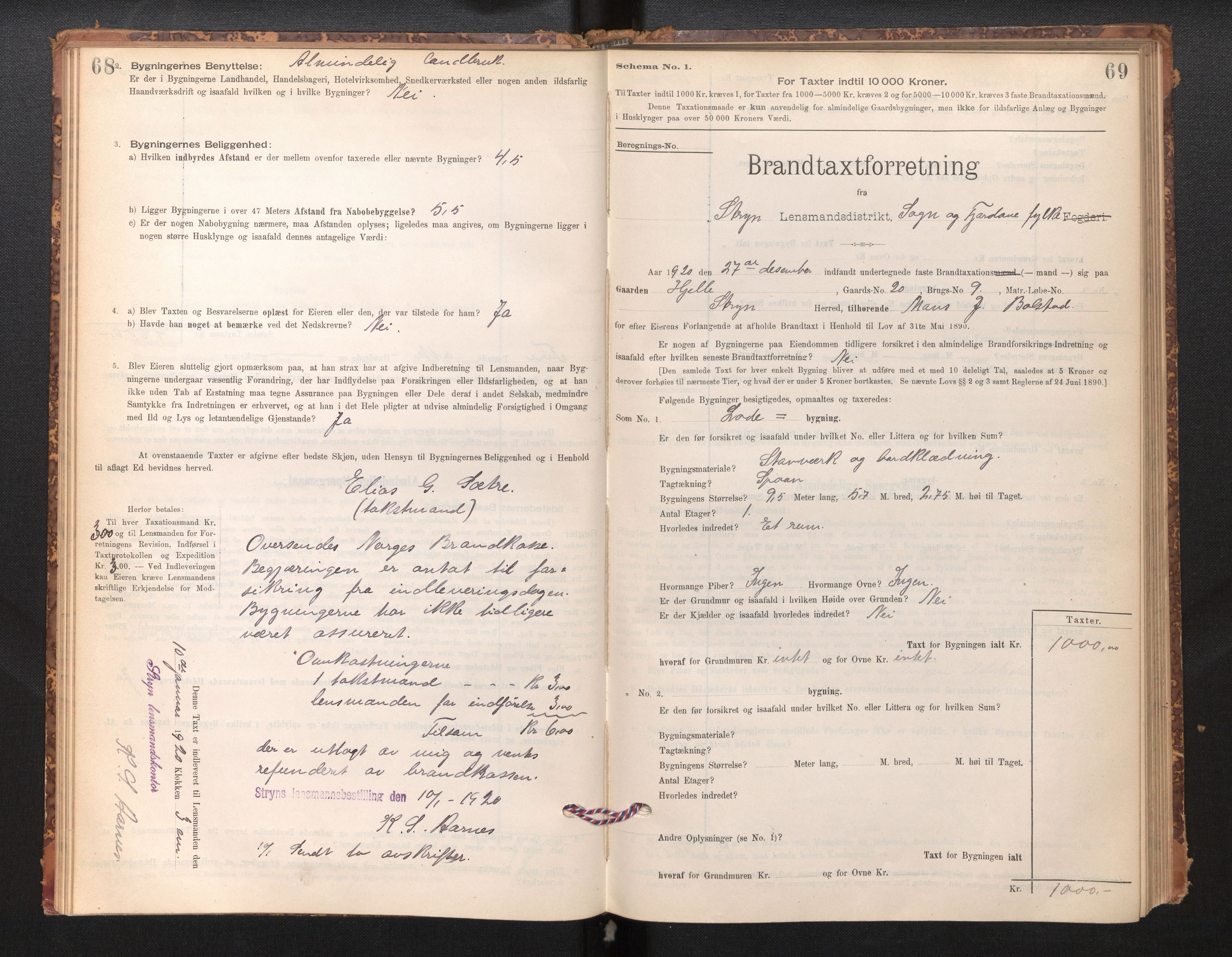 Lensmannen i Stryn og Innvik, SAB/A-30201/0012/L0002: Branntakstprotokoll, skjematakst, 1894-1942, p. 68-69