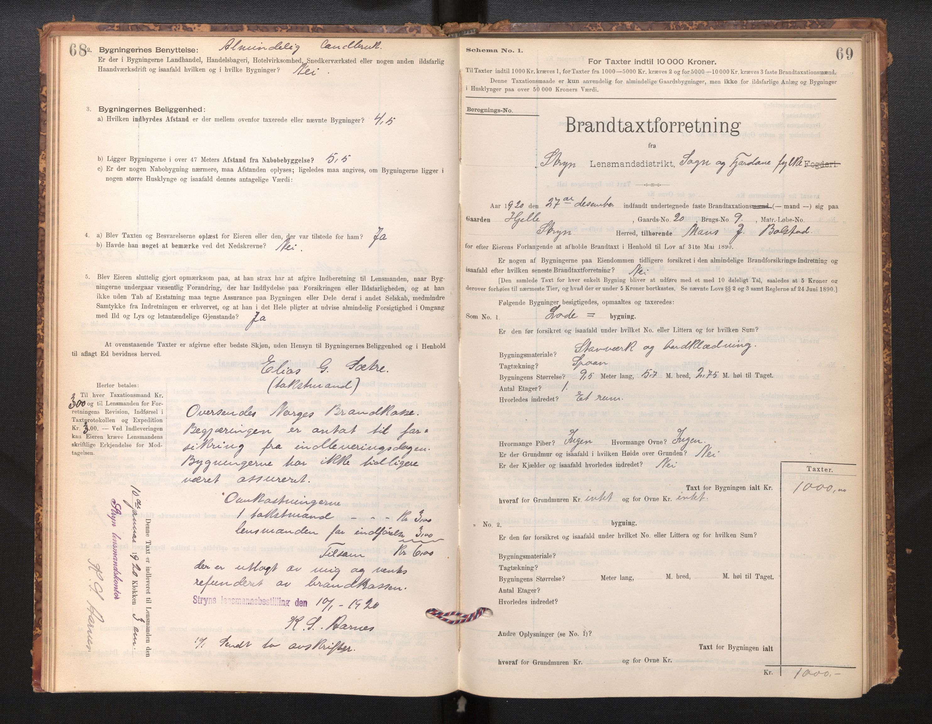 Lensmannen i Stryn og Innvik, AV/SAB-A-30201/0012/L0002: Branntakstprotokoll, skjematakst, 1894-1942, p. 68-69