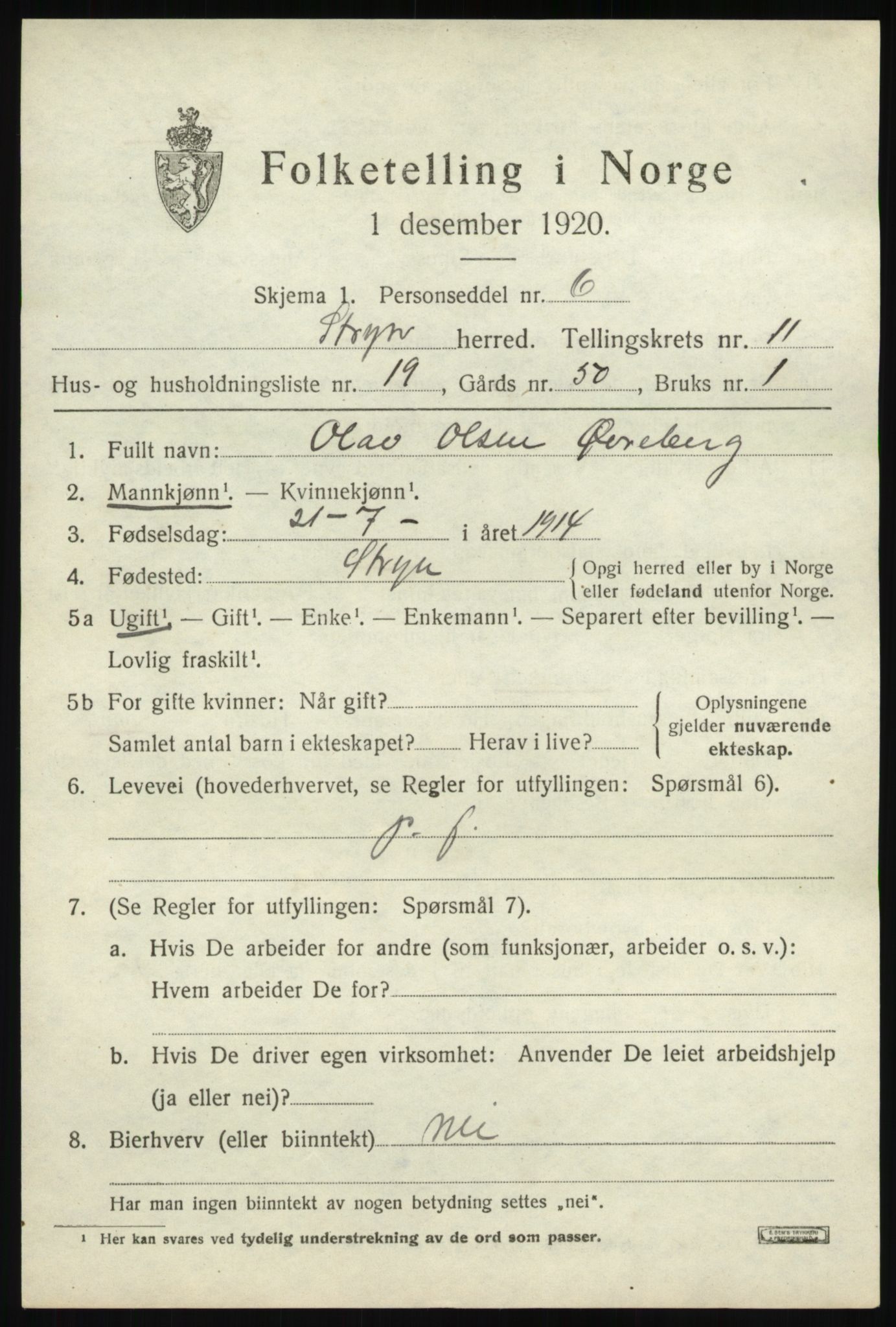 SAB, 1920 census for Stryn, 1920, p. 5452