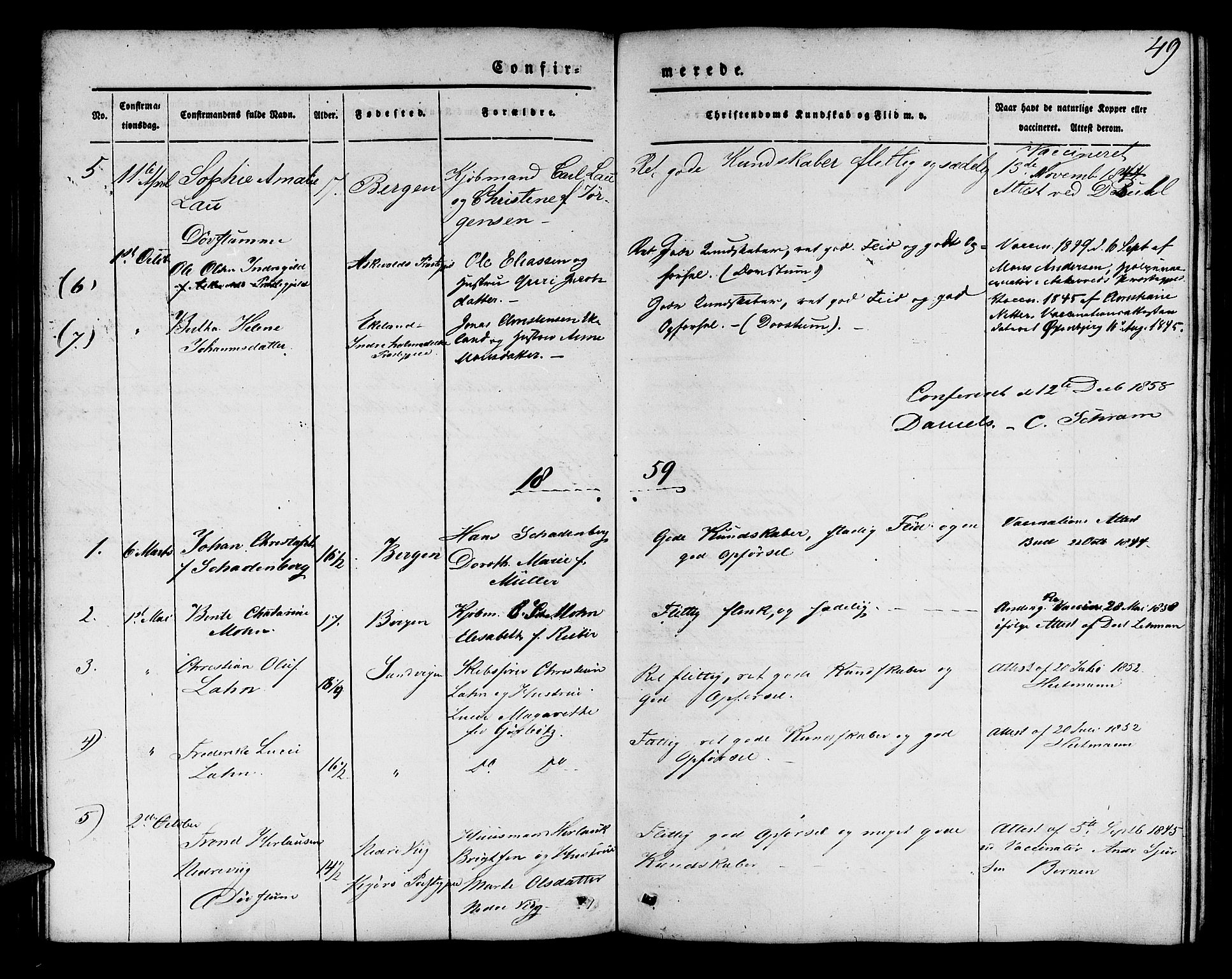 Mariakirken Sokneprestembete, SAB/A-76901/H/Hab/L0002: Parish register (copy) no. A 2, 1846-1862, p. 49