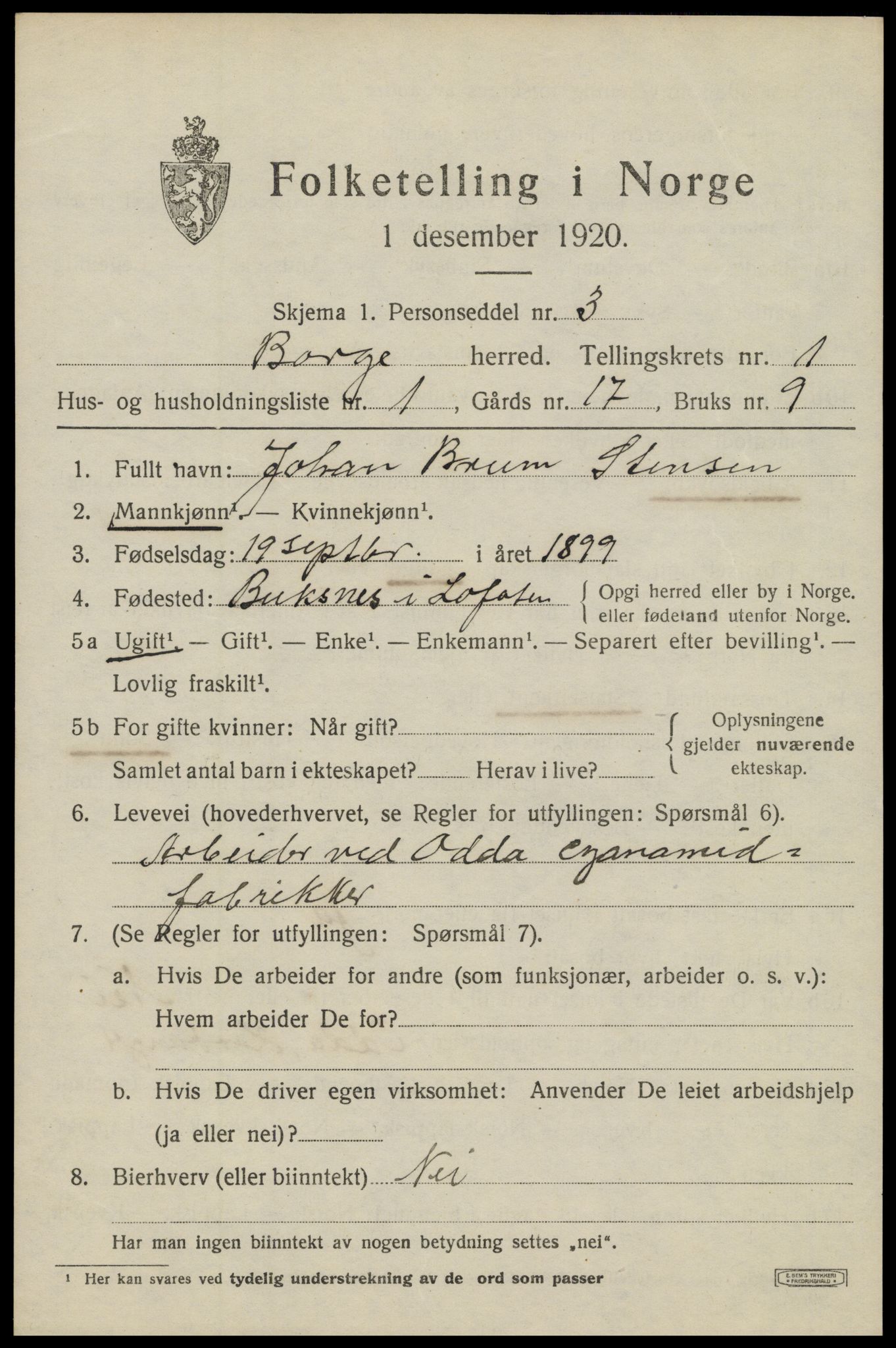 SAT, 1920 census for Borge, 1920, p. 1551