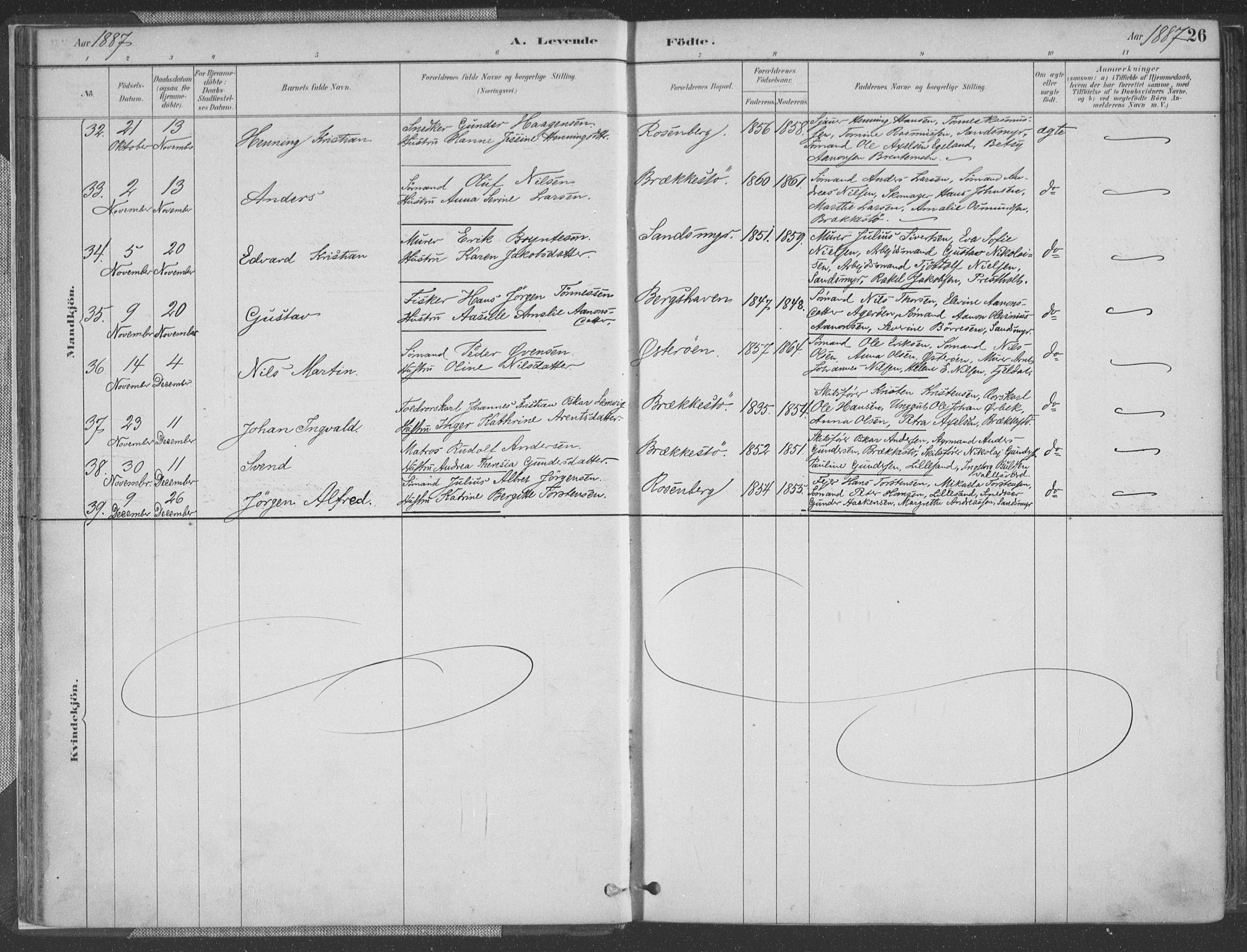 Vestre Moland sokneprestkontor, AV/SAK-1111-0046/F/Fa/Fab/L0009: Parish register (official) no. A 9, 1884-1899, p. 26