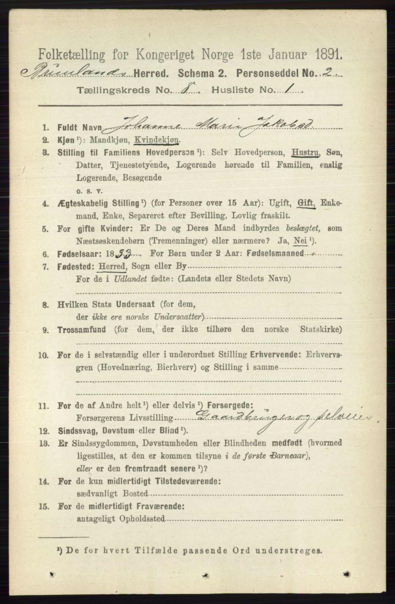 RA, 1891 census for 0726 Brunlanes, 1891, p. 3574