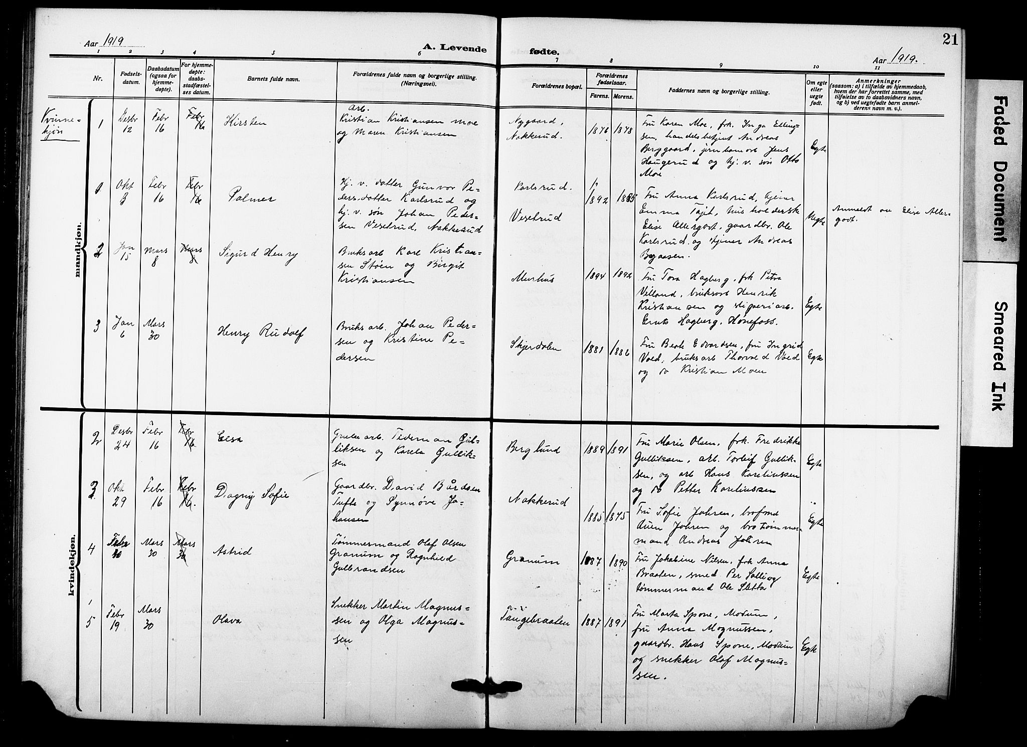 Hole kirkebøker, AV/SAKO-A-228/G/Gb/L0005: Parish register (copy) no. II 5, 1915-1932, p. 21