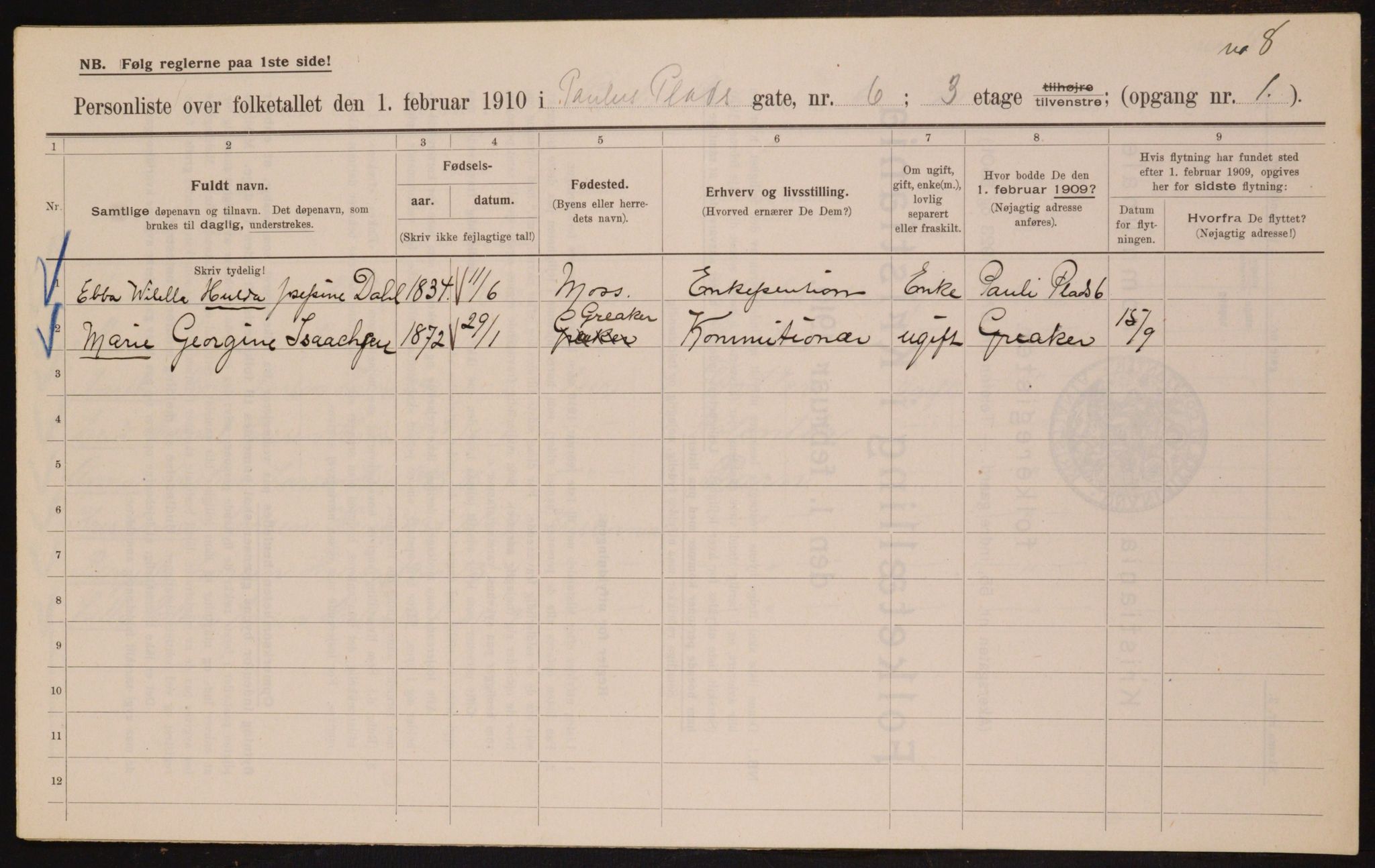 OBA, Municipal Census 1910 for Kristiania, 1910, p. 75646